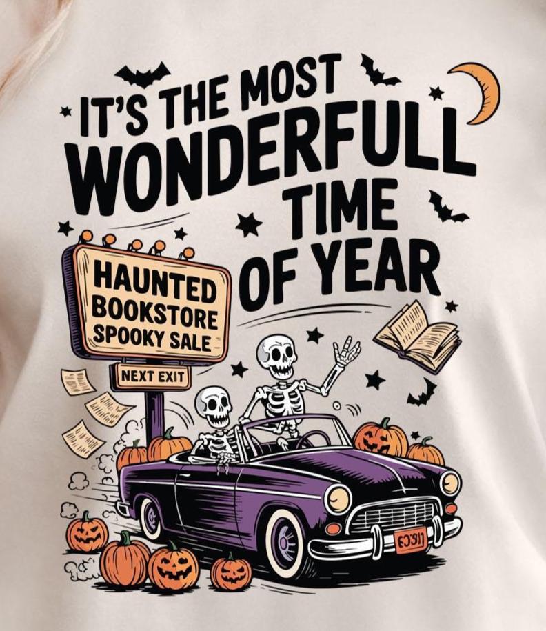 Skeleton Haunted Bookstore Halloween Graphic Tee – Retro Halloween Graphic Tee
