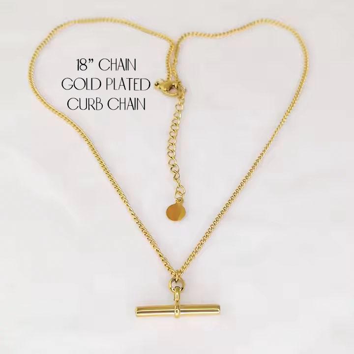 18K Gold Plated T Bar Pendant Necklace – Minimalist Stainless Steel Jewelry