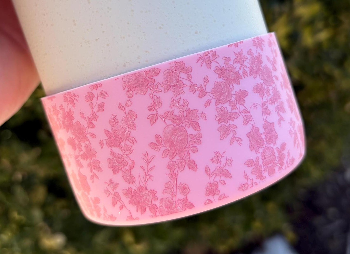 Pink Toile Floral Tumbler Boot | Flower silicone boot, fits 20 oz 30 oz 40 oz water bottle and tumblers