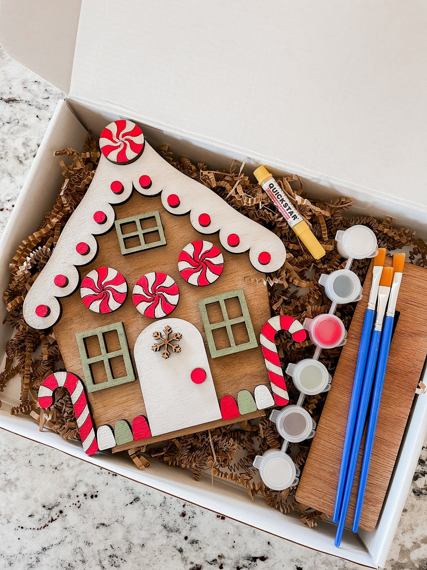 Christmas DIY Gingerbread House Kit - Candy Canes – Paint & Assemble Holiday Craft Set for Kids & Adults
