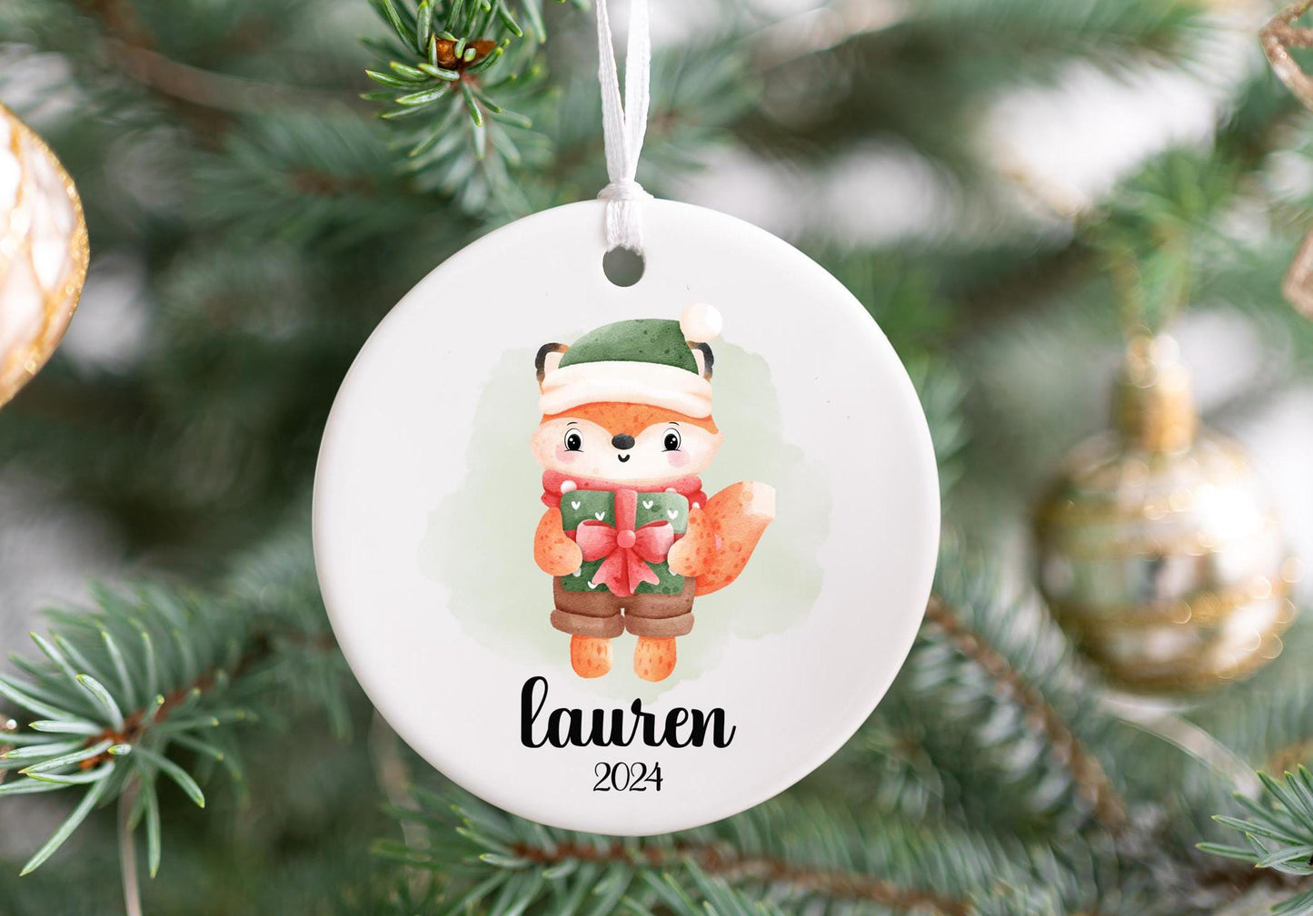 Personalized Cute Forest Fox Ornament 2025 – Woodland Animal Ornament for Kids