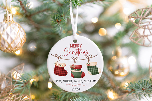 Personalized Family Stocking Christmas Ornament 2025 – Custom Last Name & Year