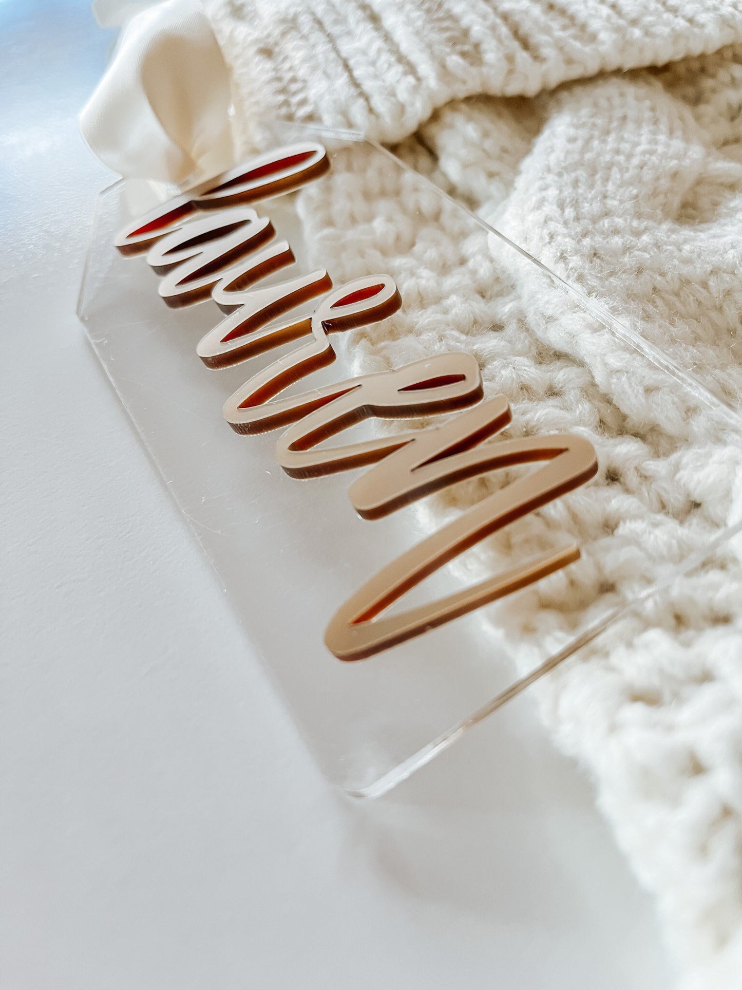 Personalized Clear Acrylic Stocking Tag – Elegant 3D Christmas Name Tag