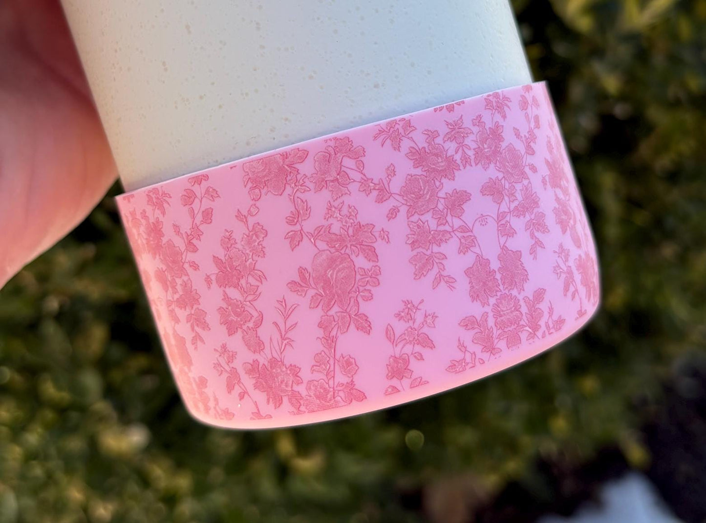 Pink Toile Floral Tumbler Boot | Flower silicone boot, fits 20 oz 30 oz 40 oz water bottle and tumblers