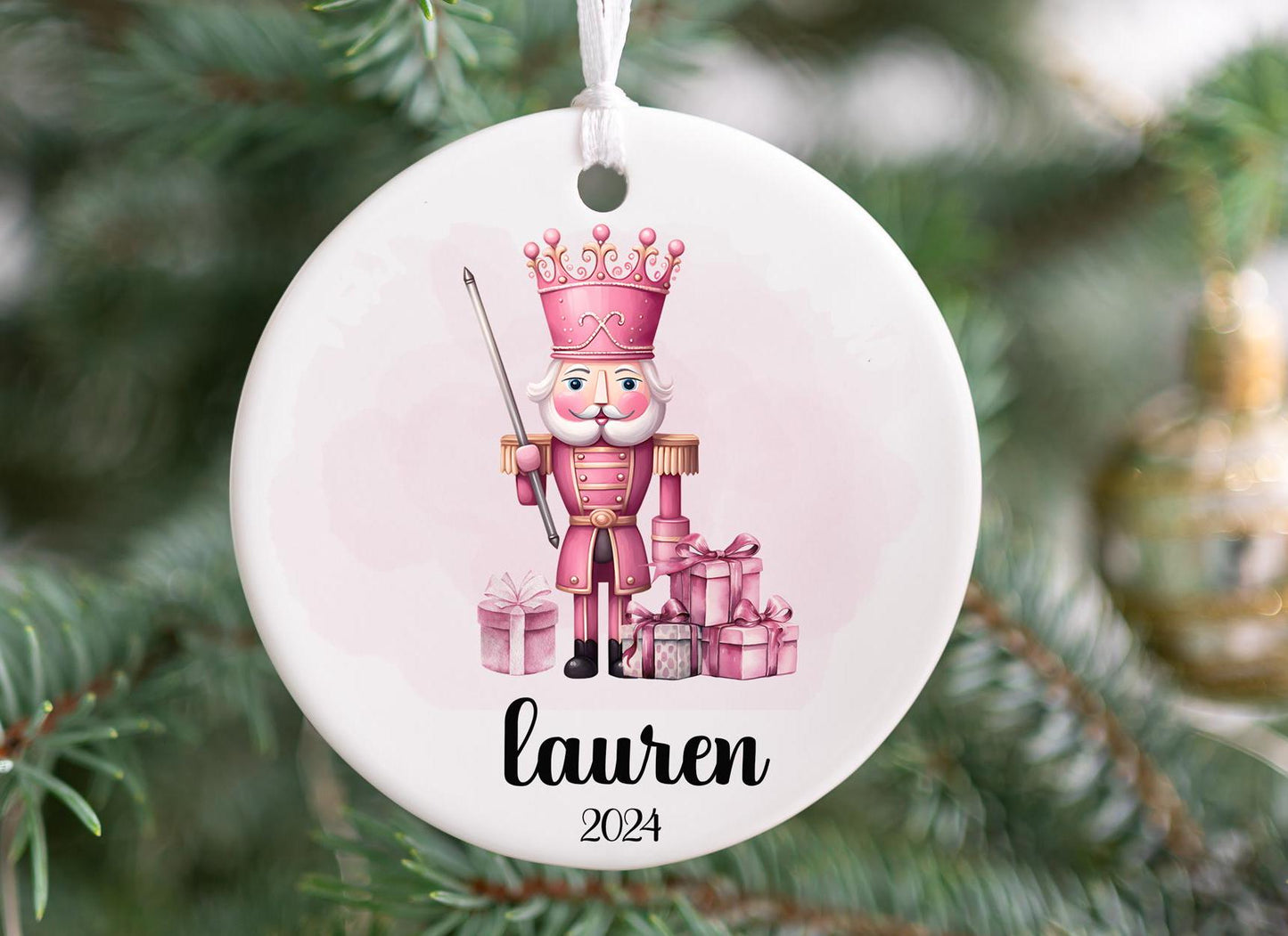 Personalized Pink Nutcracker Christmas Ornament- Custom Name & Year | Aluminum or Hardboard