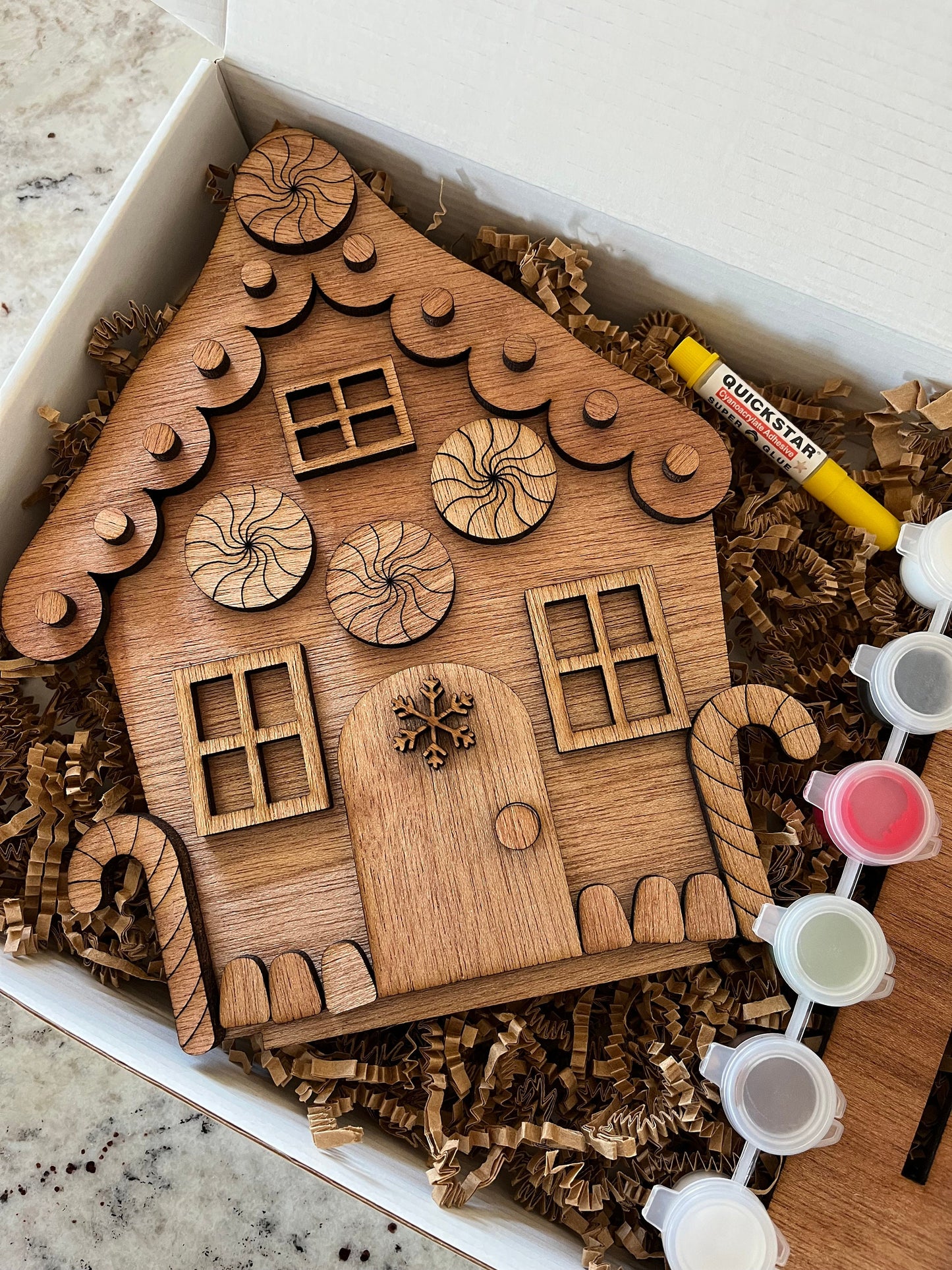 Christmas DIY Gingerbread House Kit - Candy Canes – Paint & Assemble Holiday Craft Set for Kids & Adults