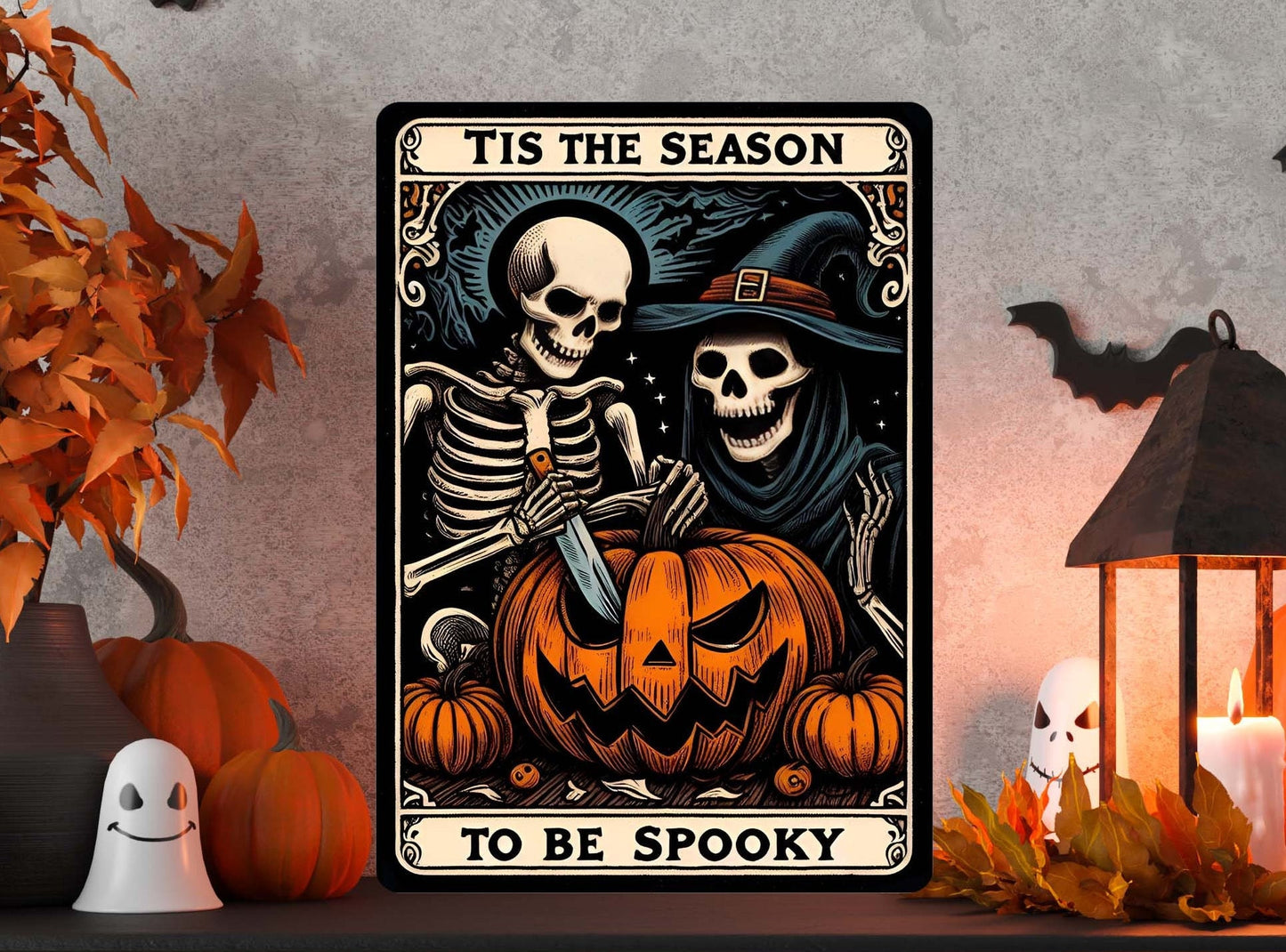 Tis the Season to Be Spooky Tarot Card Wall Art – Halloween Metal Sign