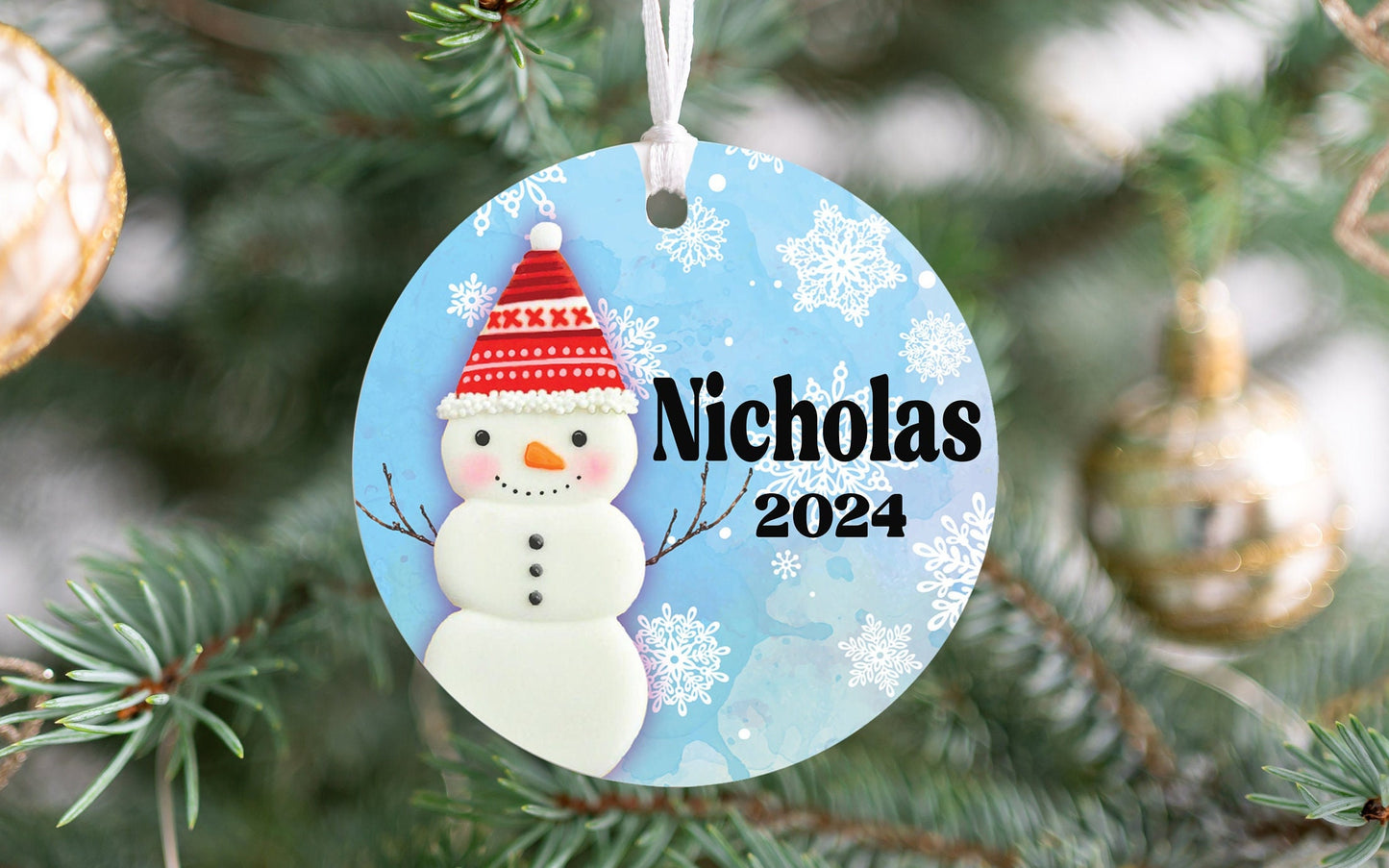 Personalized Blue Snowman Christmas Ornament 2025 – Custom Name & Year for Kids and Adults