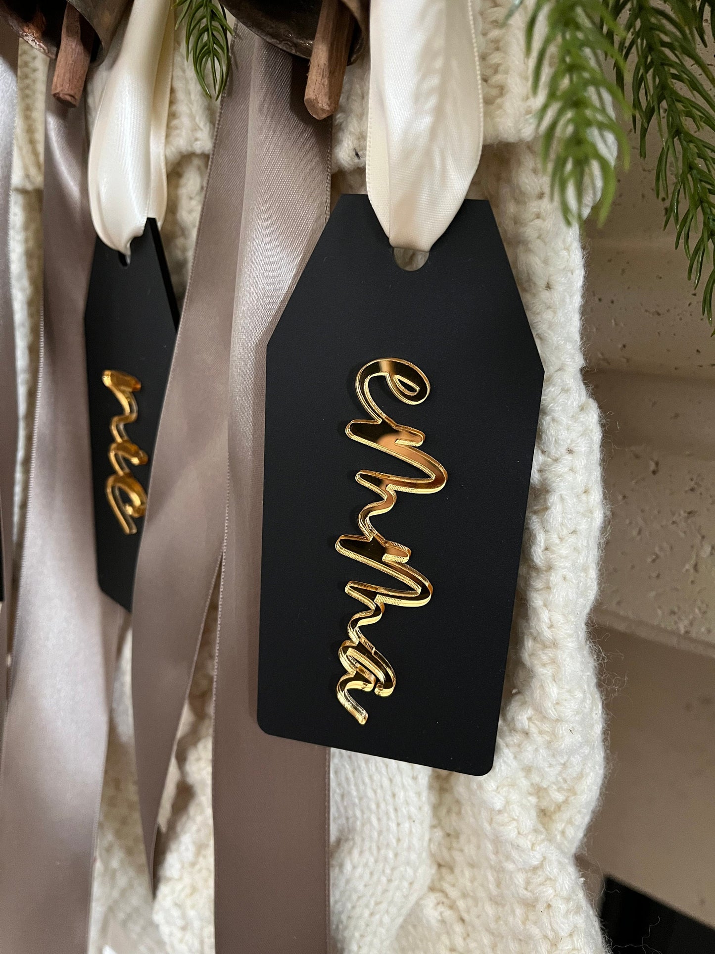 Personalized Black Acrylic Stocking Tag – Modern 3D Christmas Name Tag