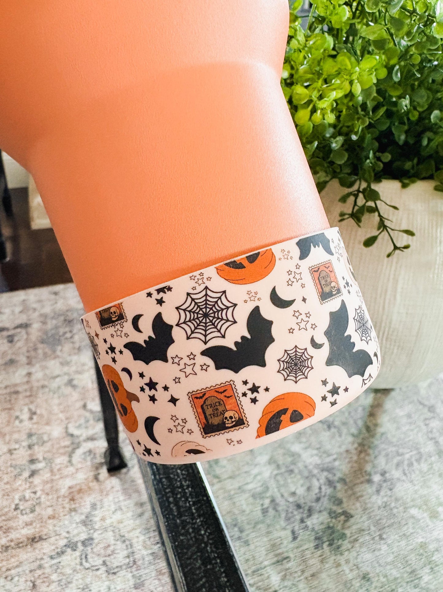 Halloween Tumbler Boot Sleeve - Spooky Ghosts, Bats, Pumpkins & Spiderwebs | Fits 20 oz 30 oz 40 oz water bottle and tumbler