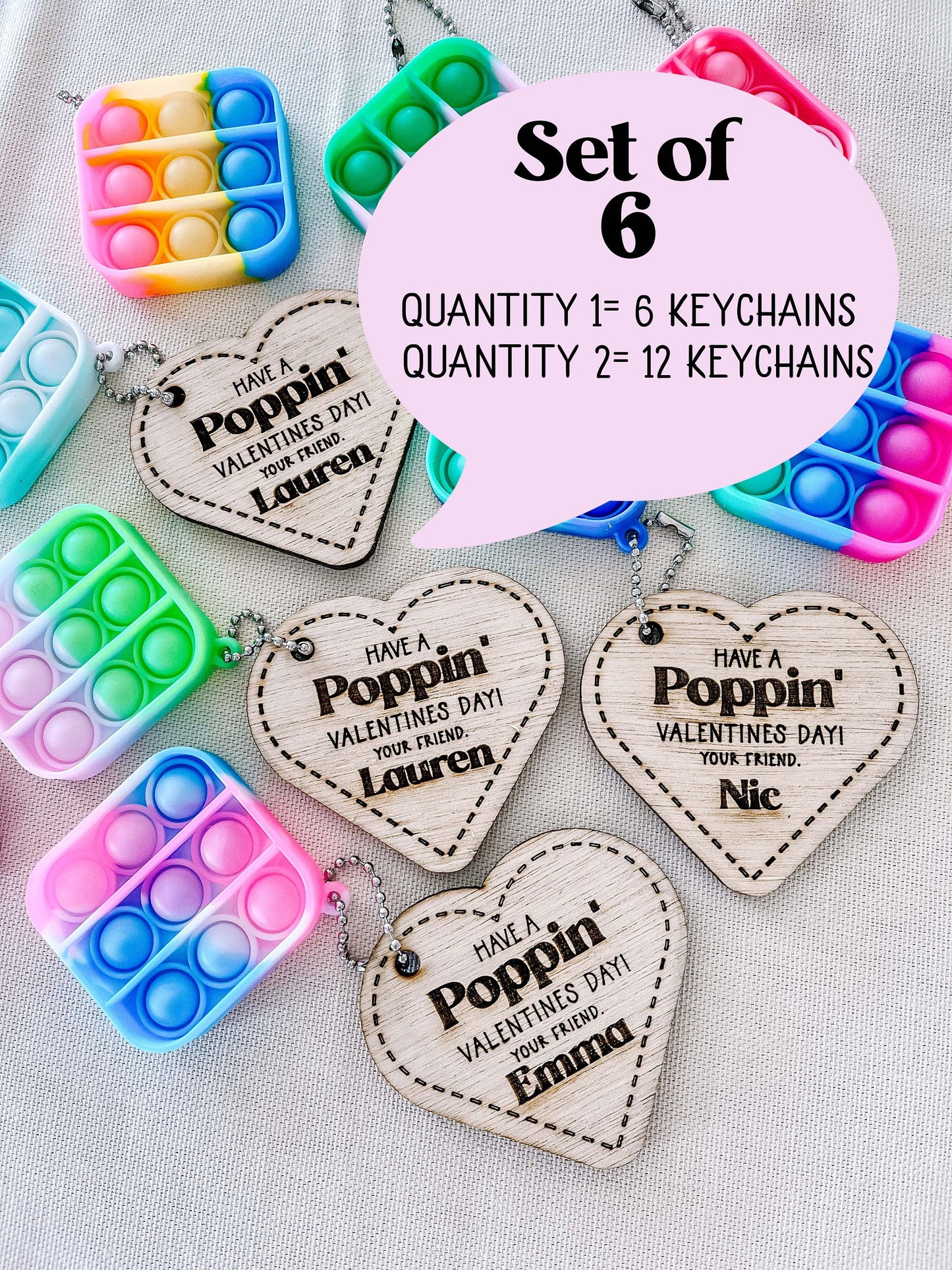 Personalized Valentine Pop Keychain – Custom Classroom Gift for Kids with Heart Card
