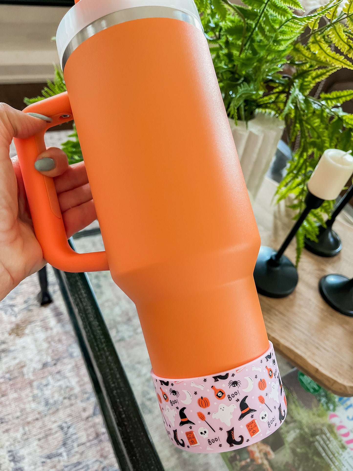 Spooky Cute Pink Halloween Tumbler Boot - Ghosts, Witches & Pumpkins | fits 20 oz 30 oz 40 oz water bottle and tumblers