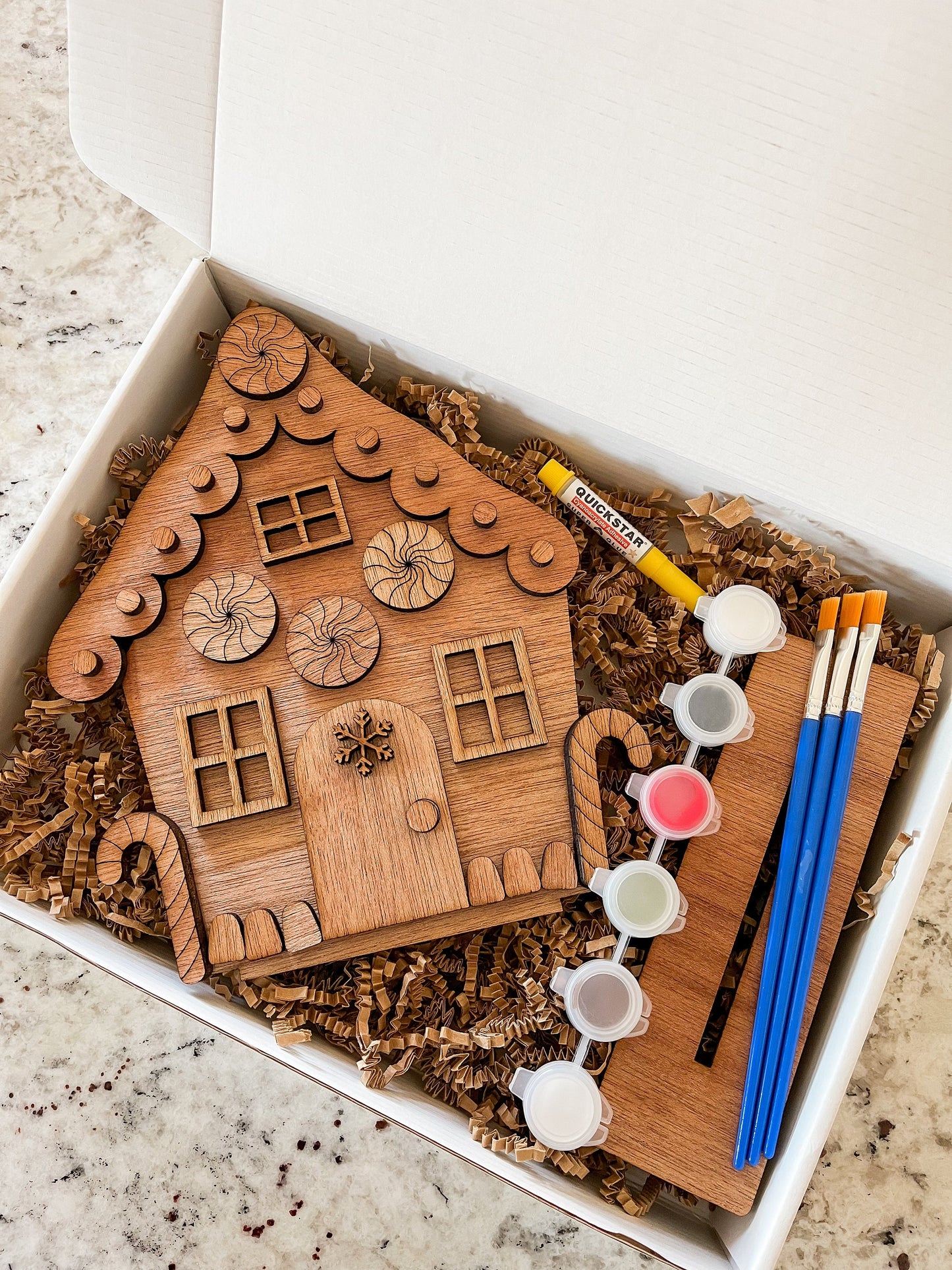 Christmas DIY Gingerbread House Kit - Candy Canes – Paint & Assemble Holiday Craft Set for Kids & Adults