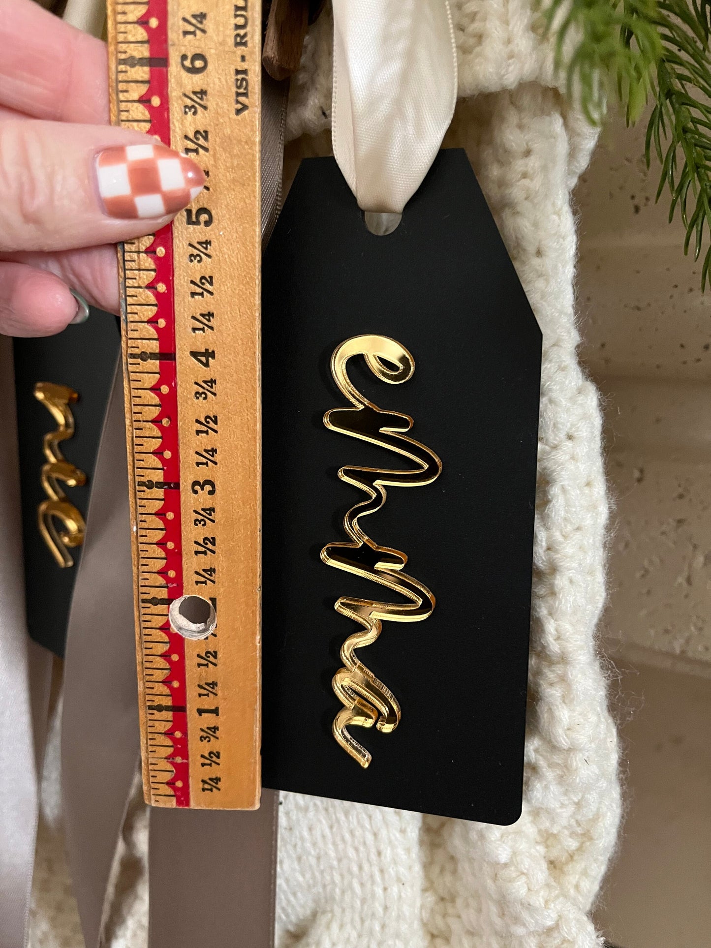Personalized Black Acrylic Stocking Tag – Modern 3D Christmas Name Tag