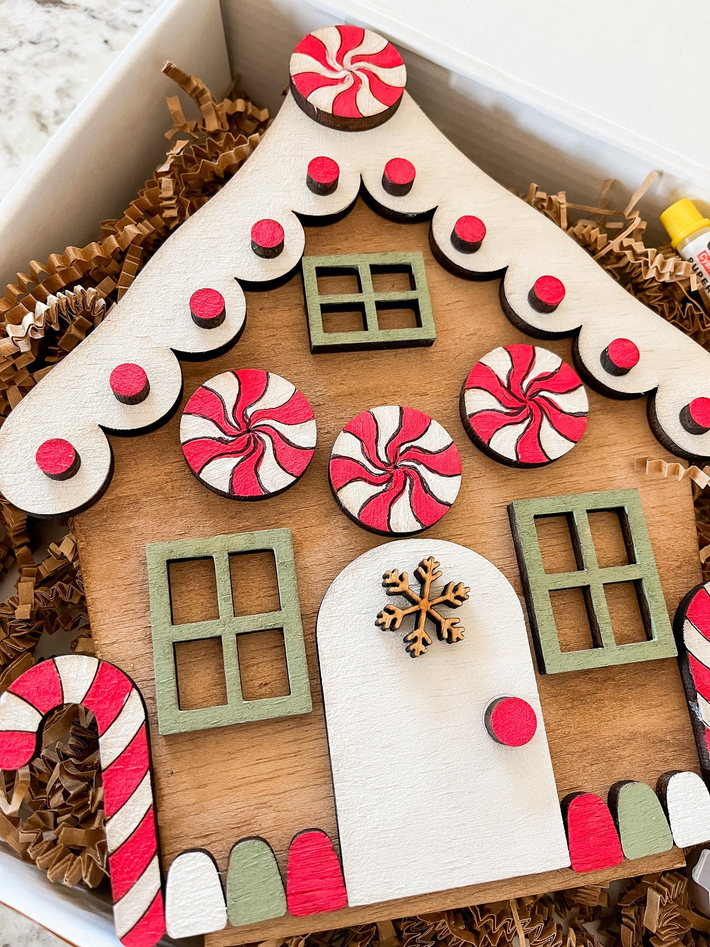 Christmas DIY Gingerbread House Kit - Candy Canes – Paint & Assemble Holiday Craft Set for Kids & Adults