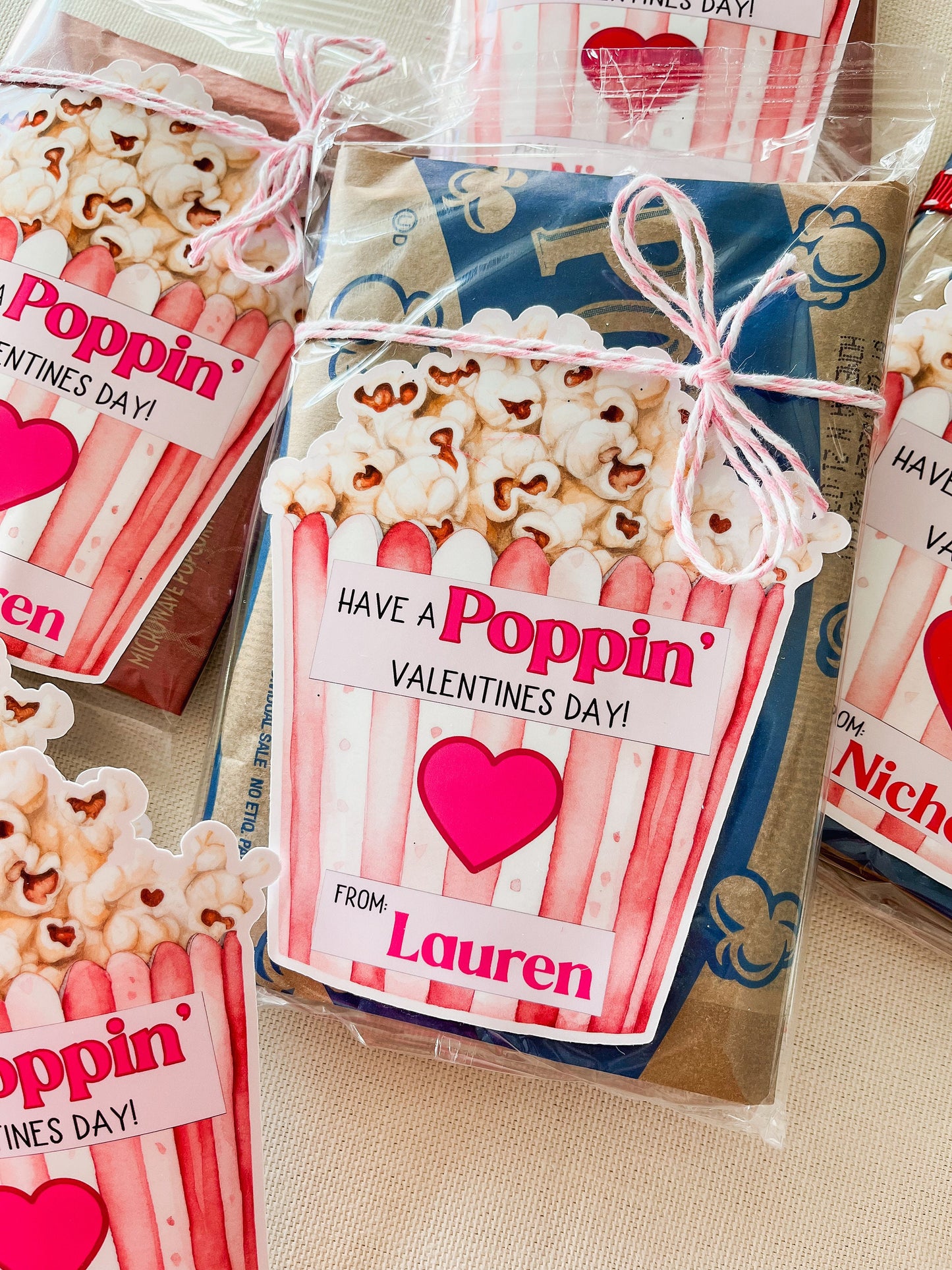 Personalized Valentine Popcorn Stickers – Kids Classroom Labels, Poppin’ Valentines