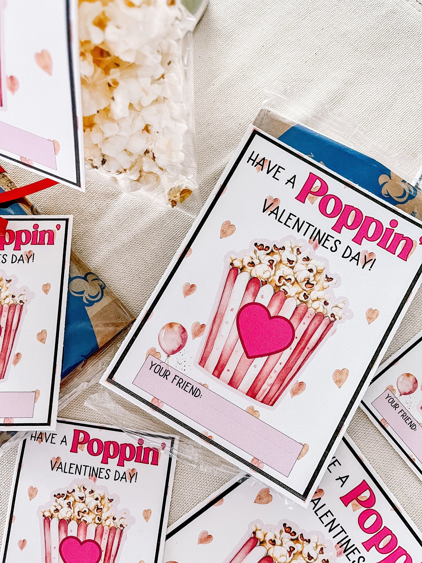(Digital Download) Printable Valentine Card – “Have a Poppin’ Valentine’s Day” Classroom Gift for Kids