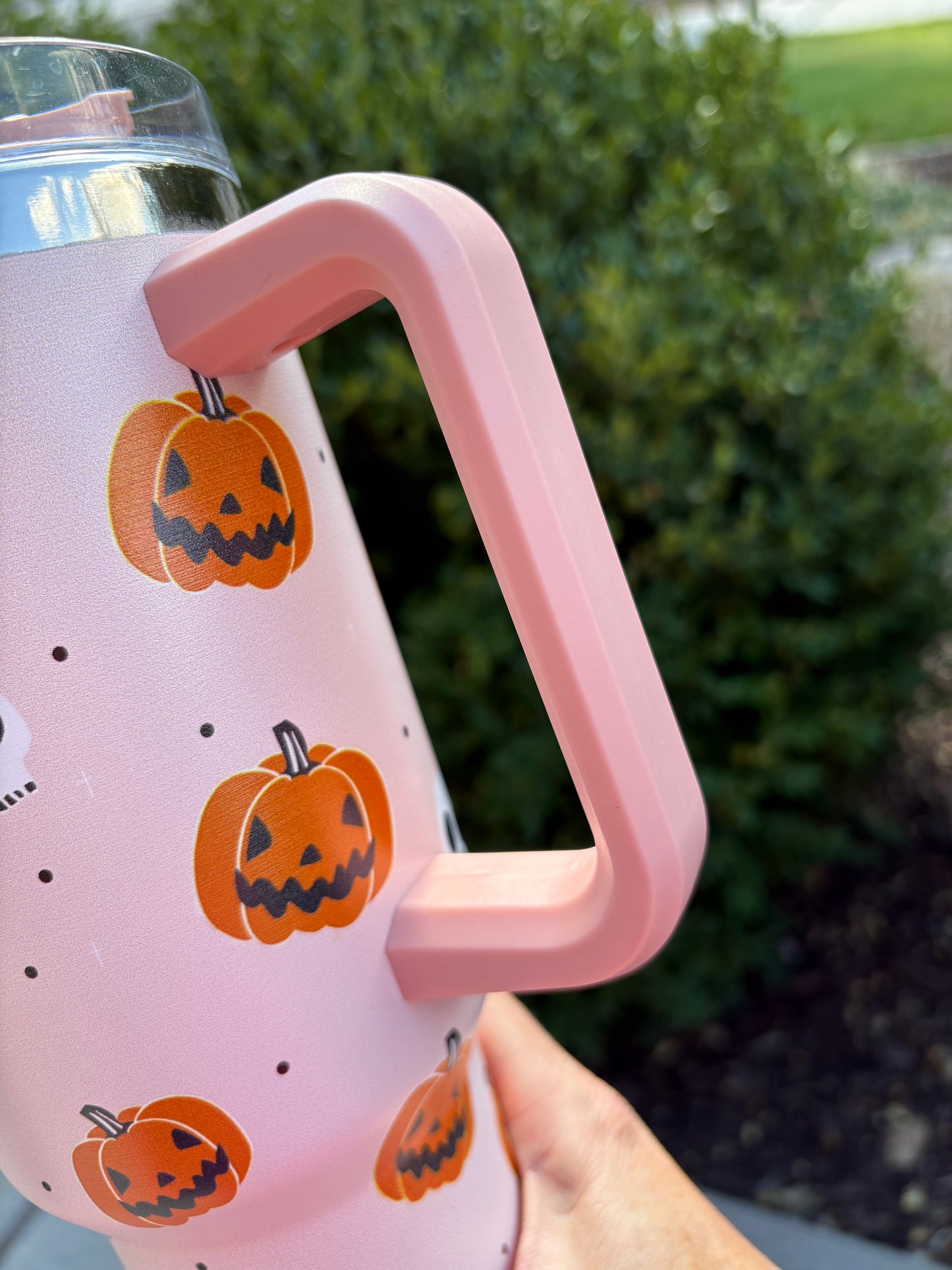 Pink Halloween Tumbler Cup - 40oz Stainless Steel, Vacuum Insulated with Handle and Straw