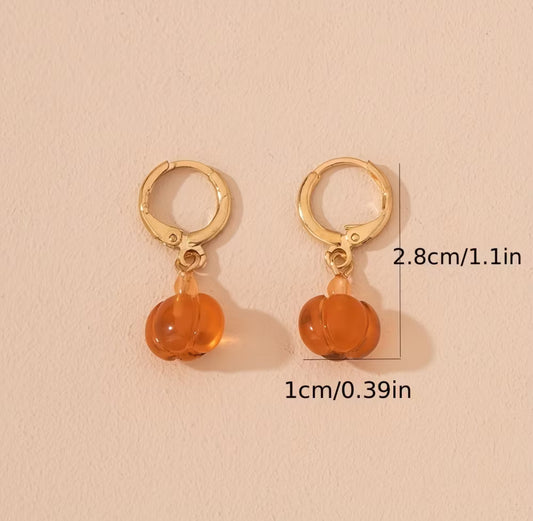 Mini Pumpkin Halloween Earrings | Dainty Halloween Pumpkin 3D Dangle Earrings