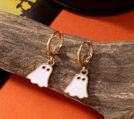 Mini Ghost Halloween Earrings - 18K Gold Plated | Dainty Halloween Ghost Dangle Earrings
