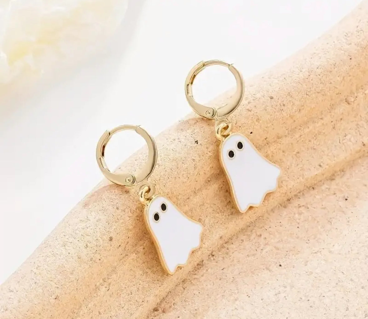 Mini Ghost Halloween Earrings - 18K Gold Plated | Dainty Halloween Ghost Dangle Earrings