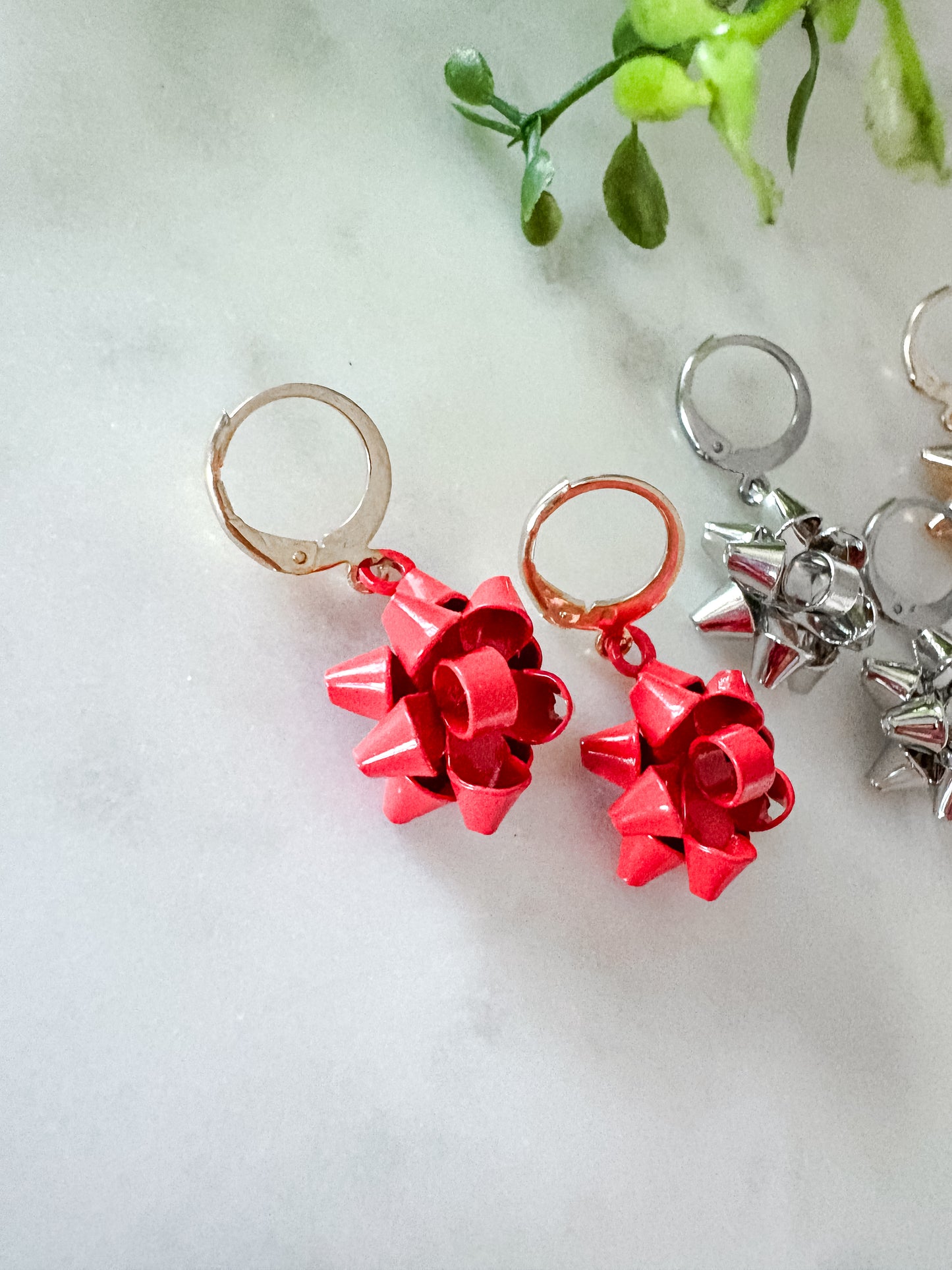 Christmas Bow Dangle Earrings - 18K Gold Plated or Stainless Steel Christmas Earrings | Holiday Jewelry Gift