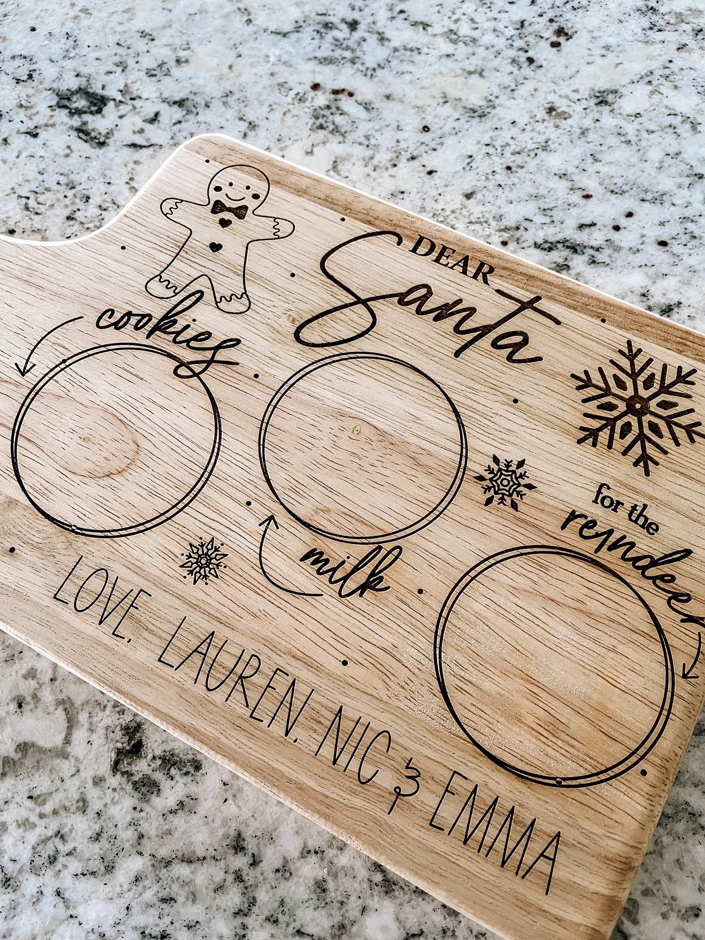 Custom Santa Tray – Personalized Cookies for Santa Plate with Engraved Gingerbread & Snowflakes