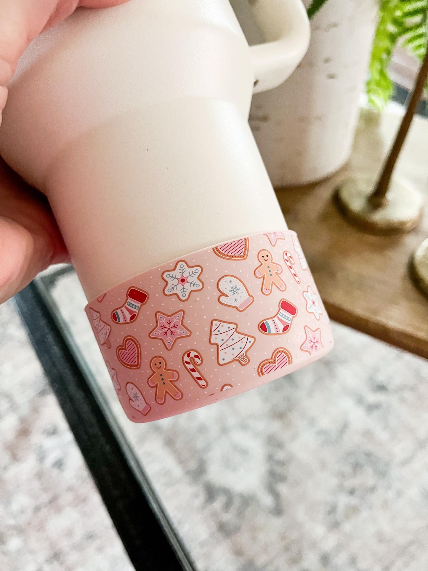 Christmas Tumbler Boot Sleeve - Pink gingerbread | fits 20 oz 30 oz 40 oz water bottle and tumbler