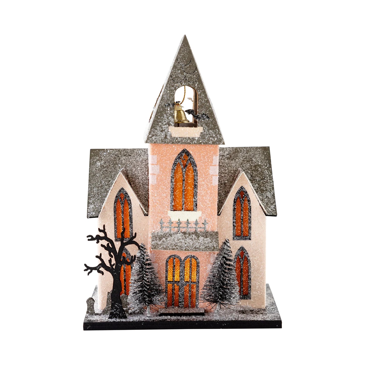 Lighted Haunted Abbey Church - Halloween Village Decoration