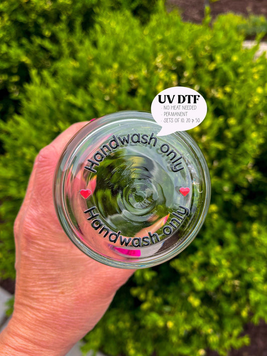 UV DTF Cup Care Stickers - ♥️ With Hearts ♥️  – Hand Wash Only Labels (10–50 Pack)