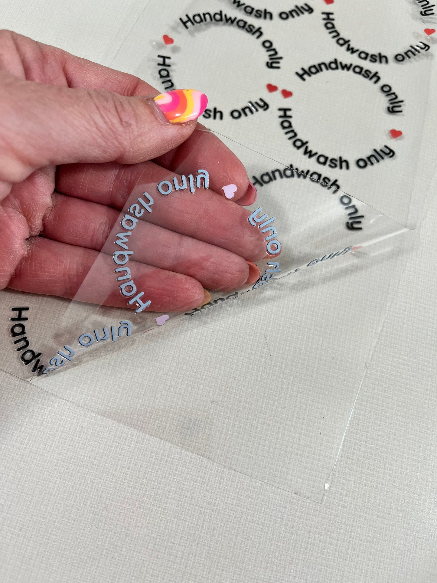UV DTF Cup Care Stickers - ♥️ With Hearts ♥️ – Hand Wash Only Labels (10–50 Pack)