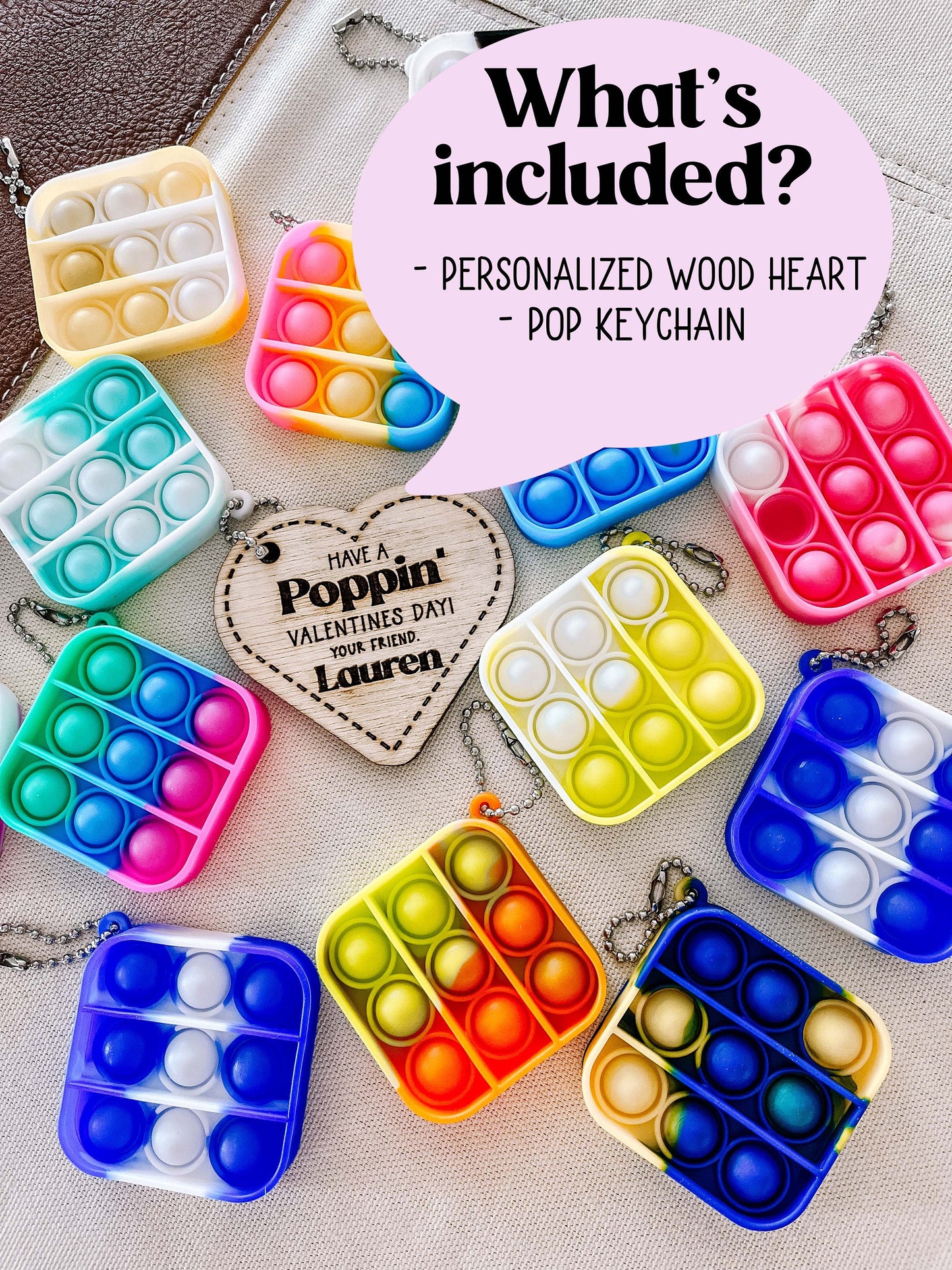 Personalized Valentine Pop Keychain – Custom Classroom Gift for Kids with Heart Card