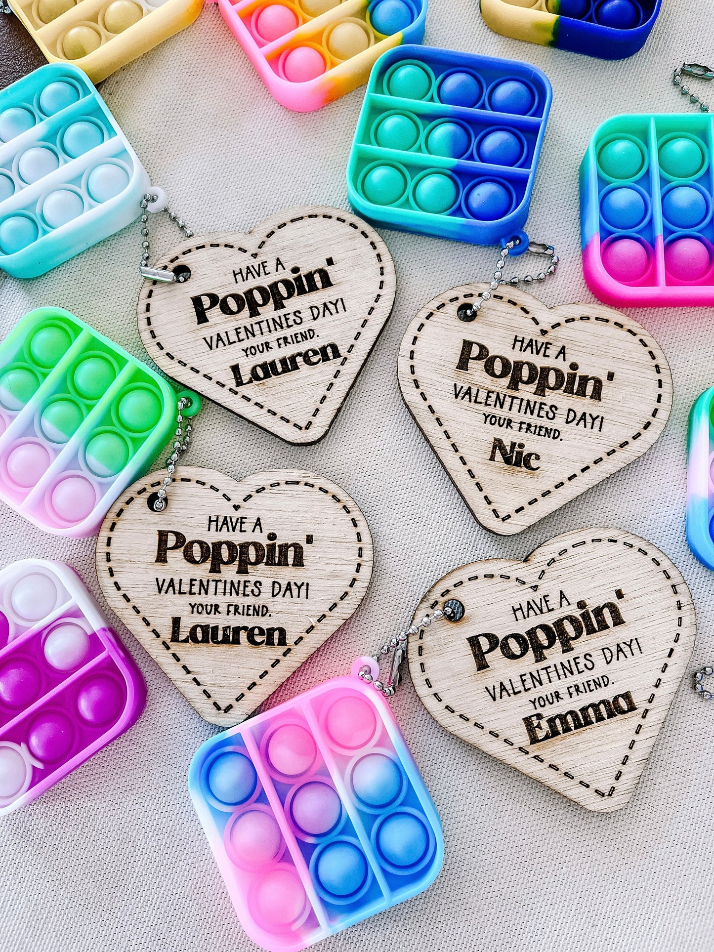 Personalized Valentine Pop Keychain – Custom Classroom Gift for Kids with Heart Card