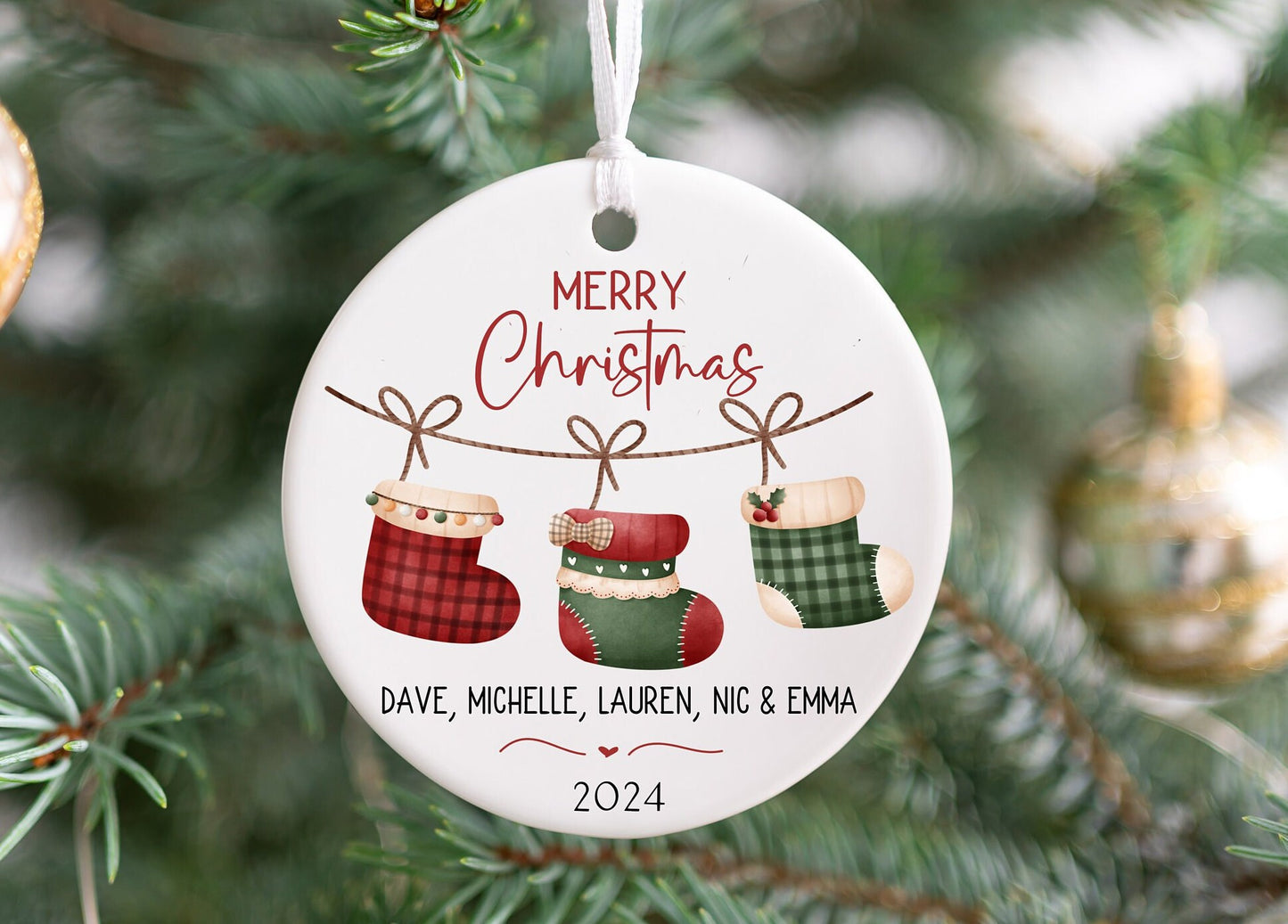 Personalized Family Stocking Christmas Ornament 2025 – Custom Last Name & Year