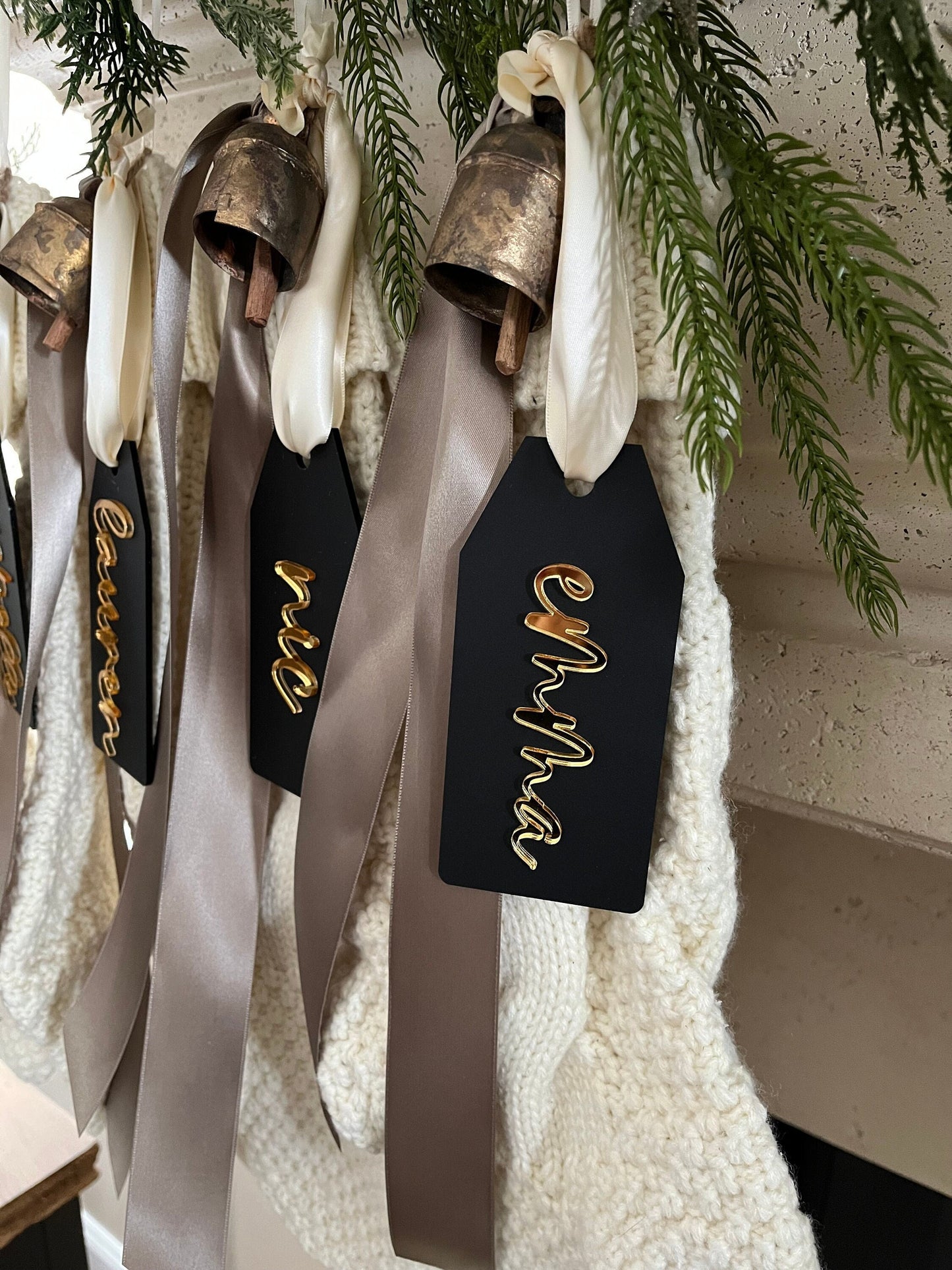 Personalized Black Acrylic Stocking Tag – Modern 3D Christmas Name Tag