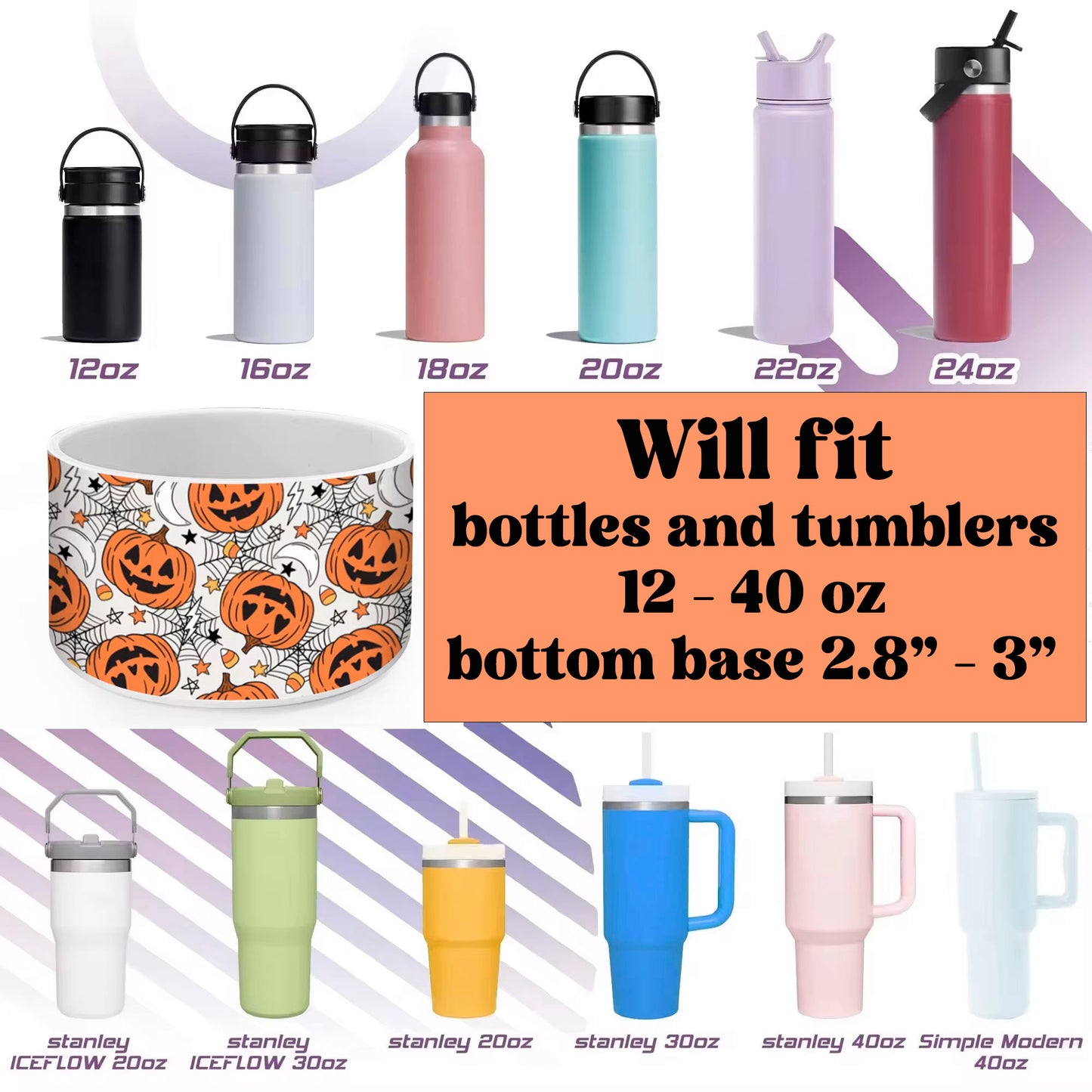 Spooky Cute Pink Halloween Tumbler Boot - Ghosts, Witches & Pumpkins | fits 20 oz 30 oz 40 oz water bottle and tumblers
