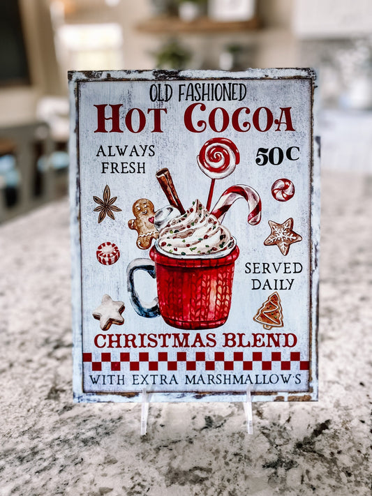Old Fashioned Hot Cocoa Bar Sign – Rustic Christmas Hot Chocolate Décor (9x12)