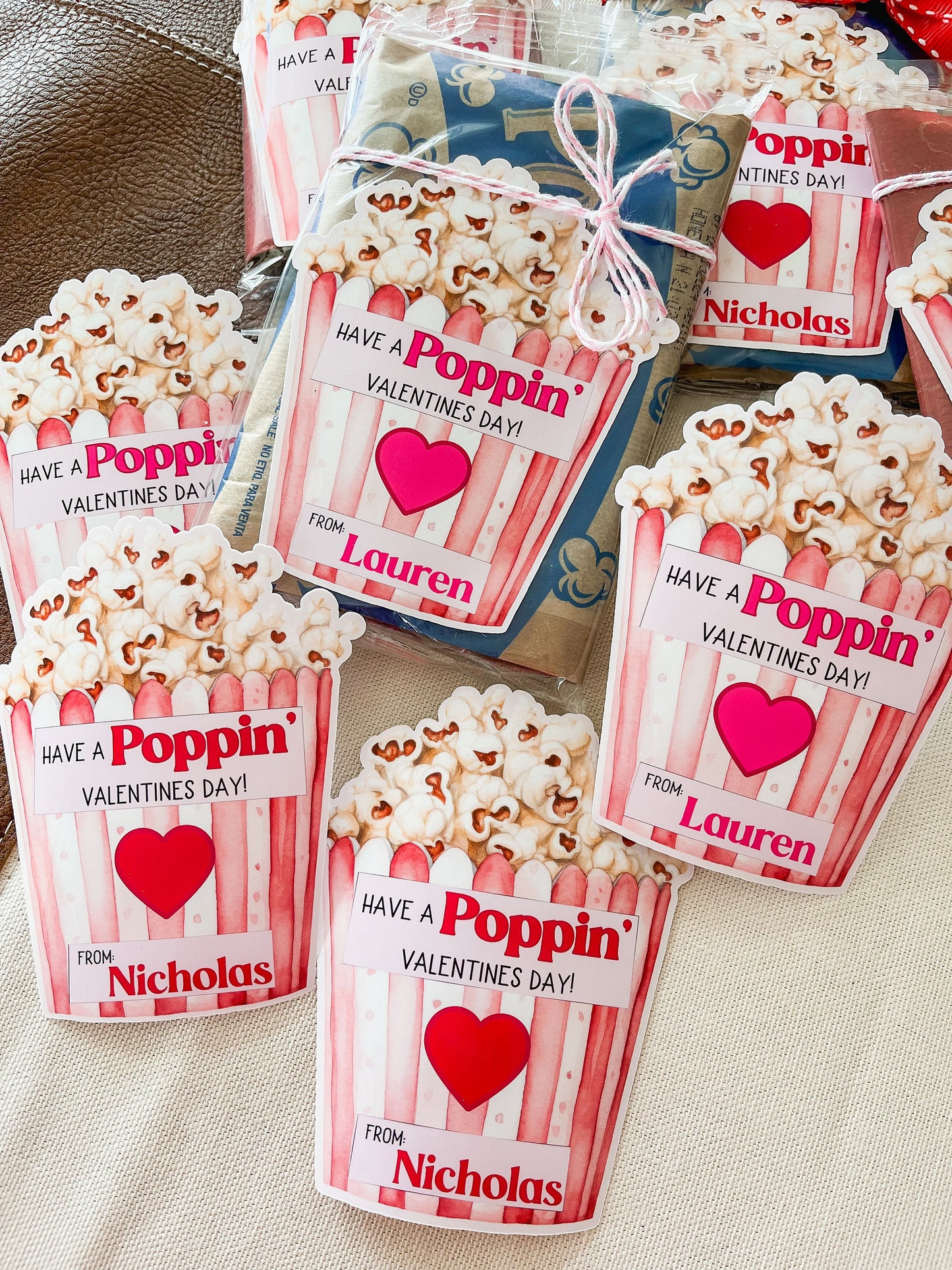 Personalized Valentine Popcorn Stickers – Kids Classroom Labels, Poppin’ Valentines