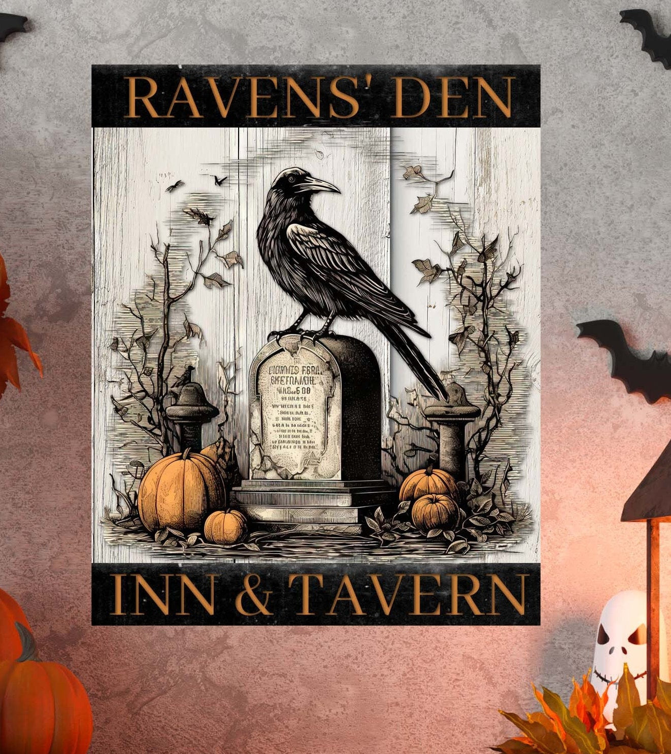 Rustic Raven Crow Inn & Tavern Halloween Metal Sign – Spooky Primitive Wall Art for Indoor & Outdoor Decor