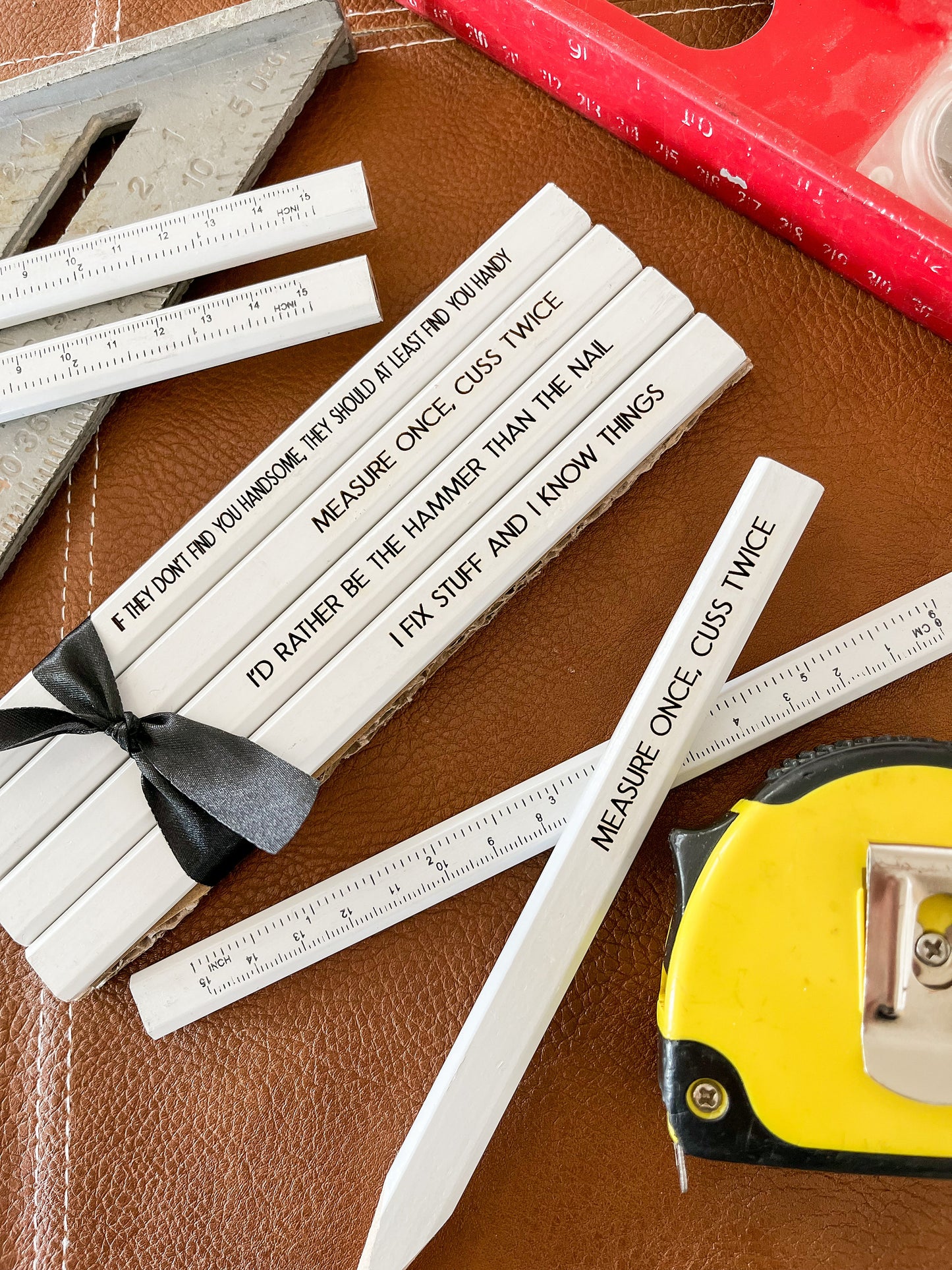 Personalized Carpenter Pencils – Engraved Funny Gift Set for Dad & Handyman