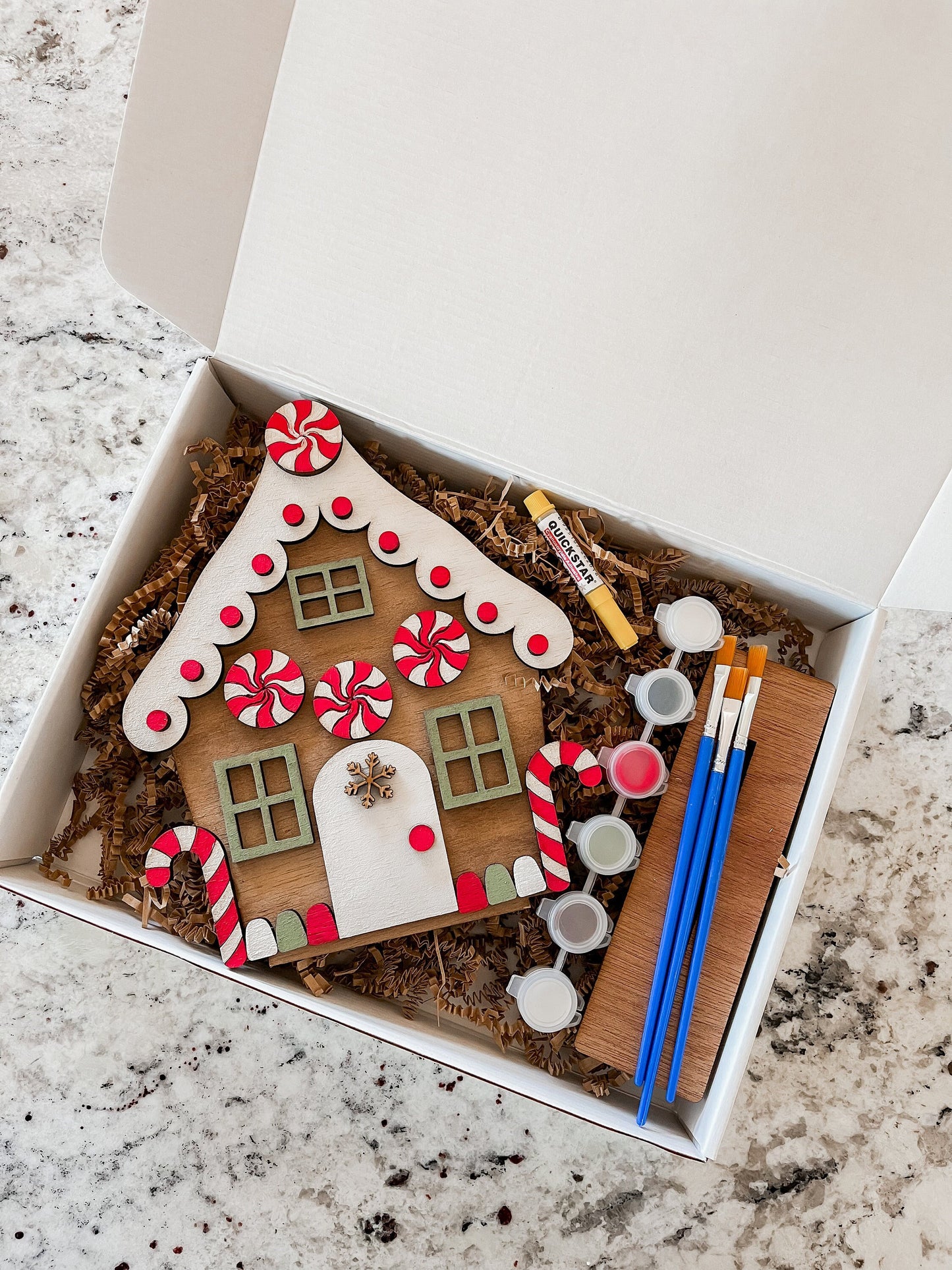 Christmas DIY Gingerbread House Kit - Candy Canes – Paint & Assemble Holiday Craft Set for Kids & Adults