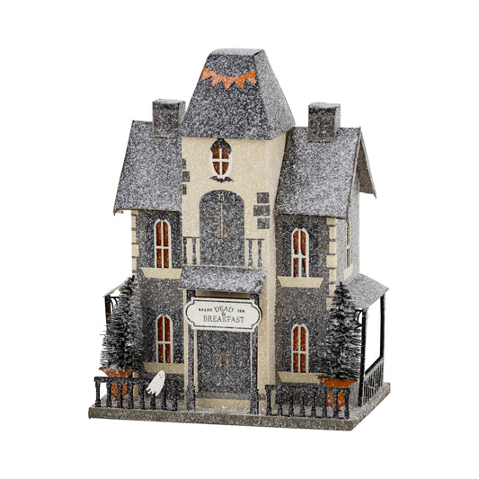 Lighted Haunted House Dead and Breakfast Inn- Halloween Village Decoration