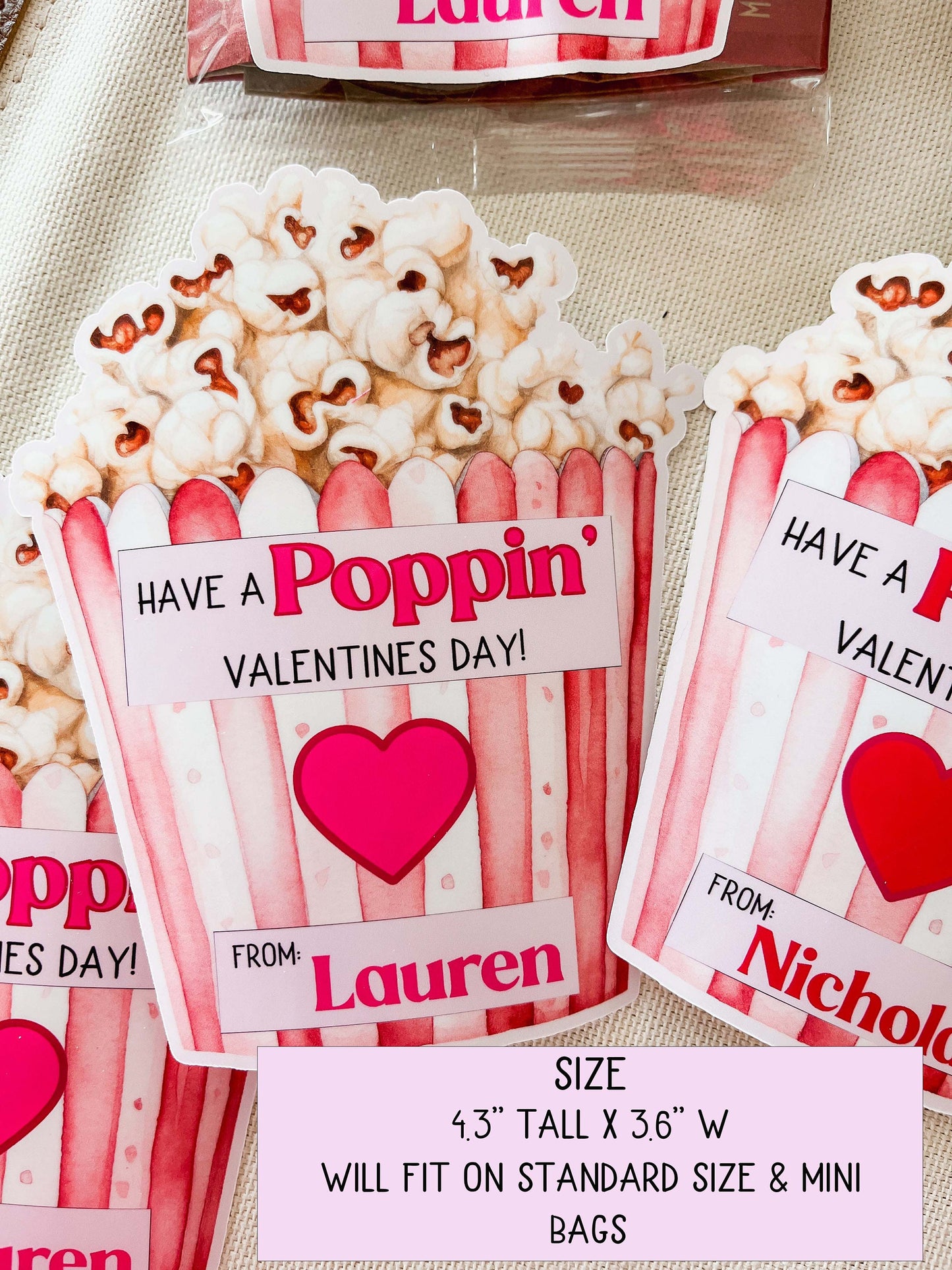 Personalized Valentine Popcorn Stickers – Kids Classroom Labels, Poppin’ Valentines