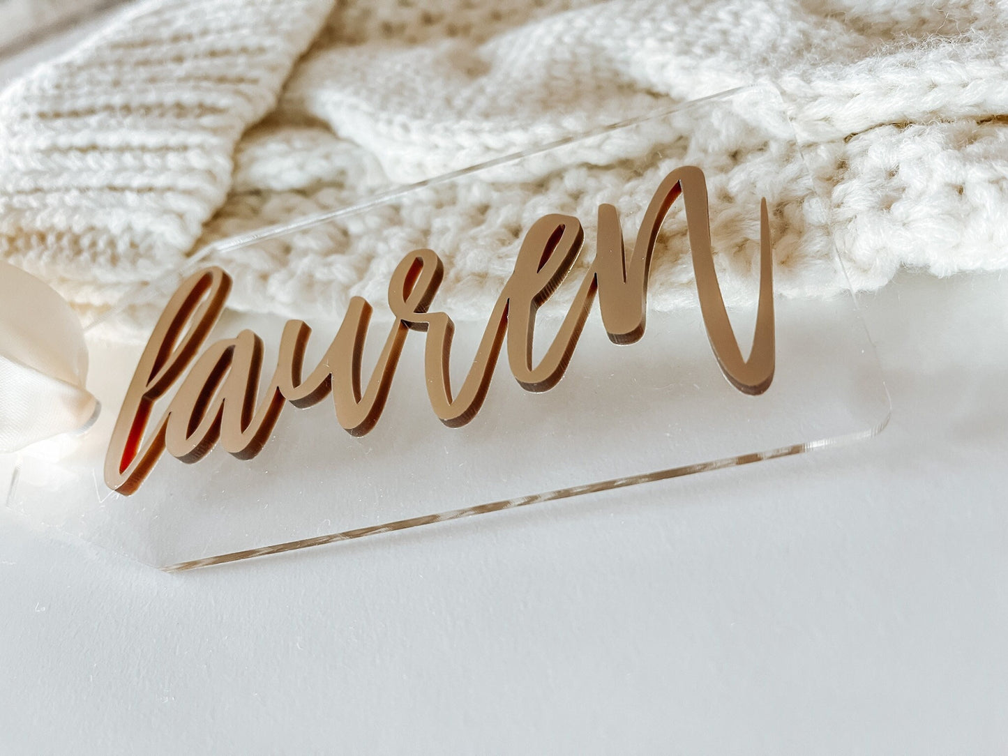Personalized Clear Acrylic Stocking Tag – Elegant 3D Christmas Name Tag