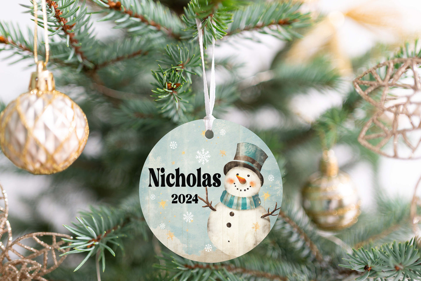 Personalized Blue Snowman Christmas Ornament 2025 – Custom Name & Year