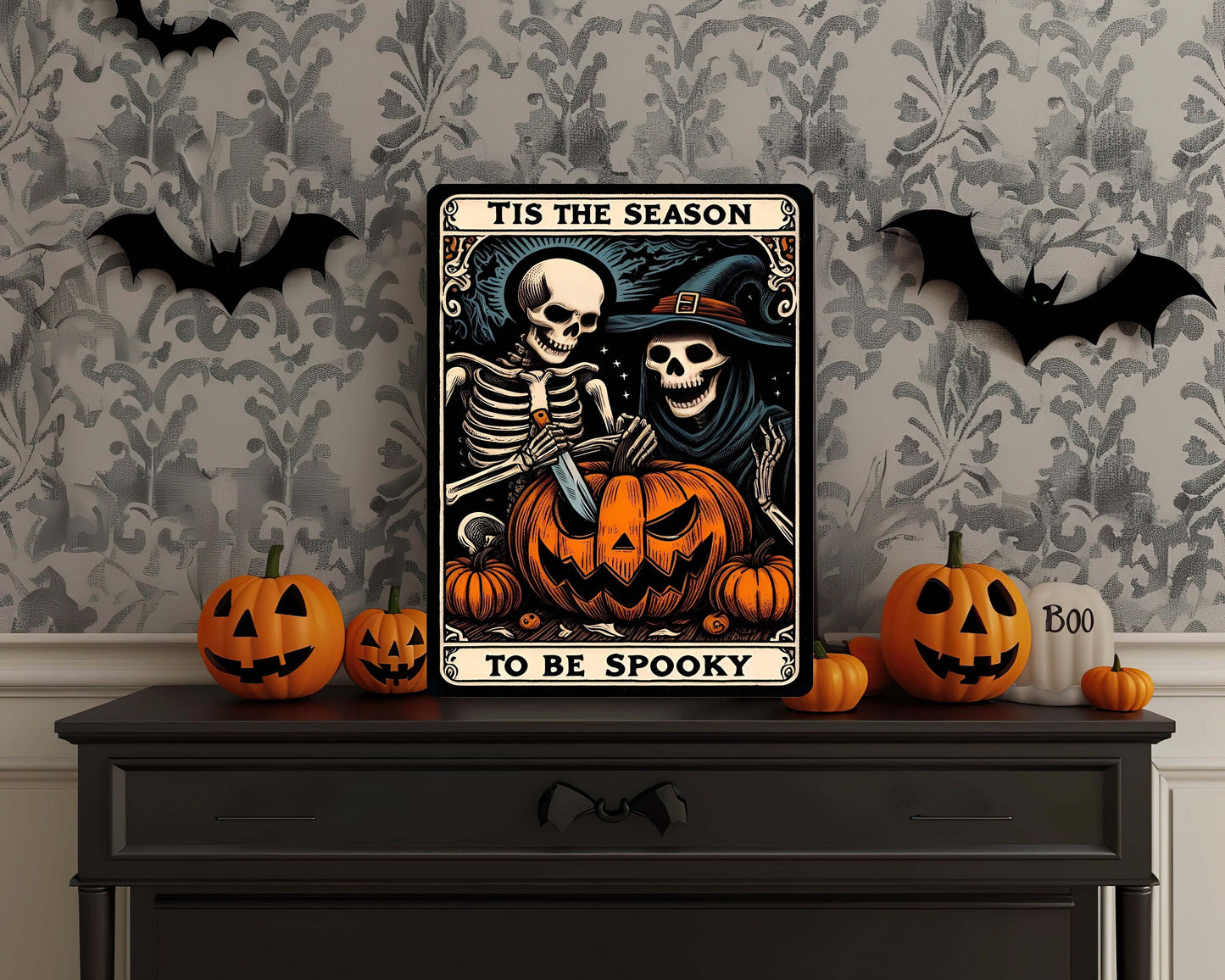 Tis the Season to Be Spooky Tarot Card Wall Art – Halloween Metal Sign