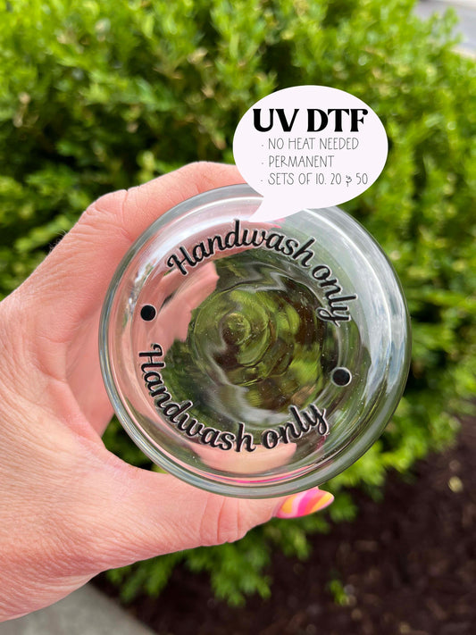 UV DTF Cup Care Stickers – Hand Wash Only Labels (10–50 Pack)