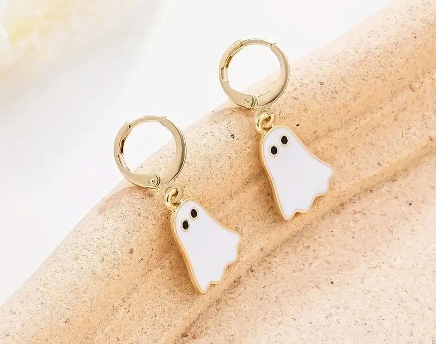 Spooky Cute 18K Gold Plated Ghost Hoop Earrings - Halloween Jewlery