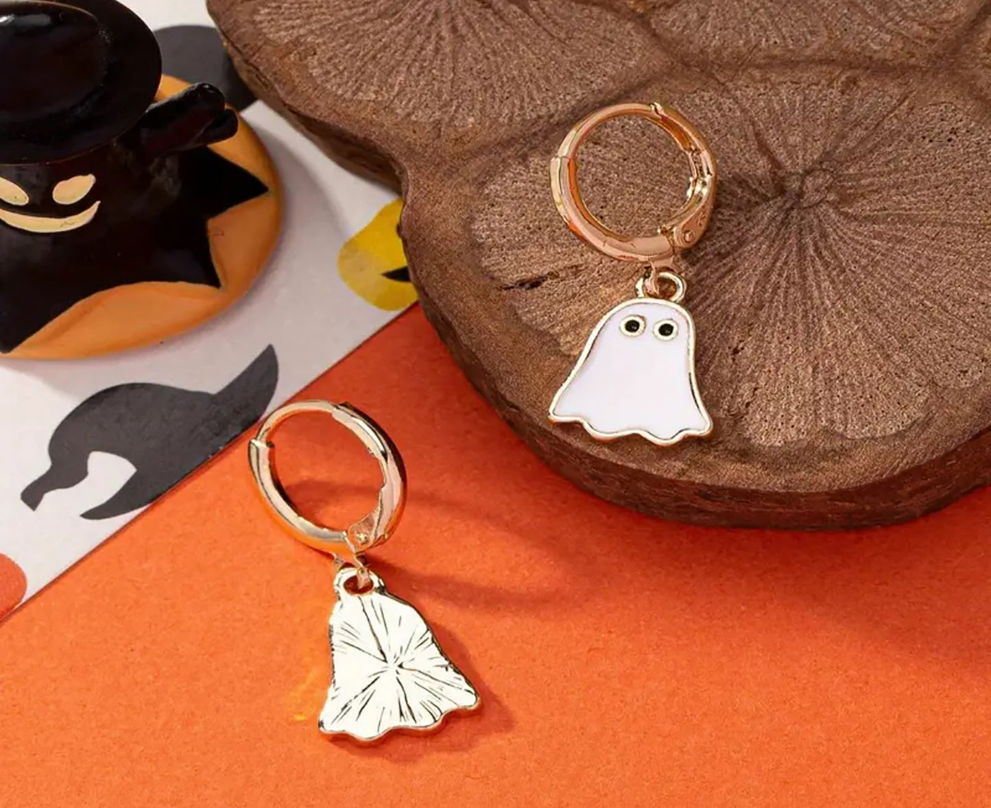 Spooky Cute 18K Gold Plated Ghost Hoop Earrings - Halloween Jewlery