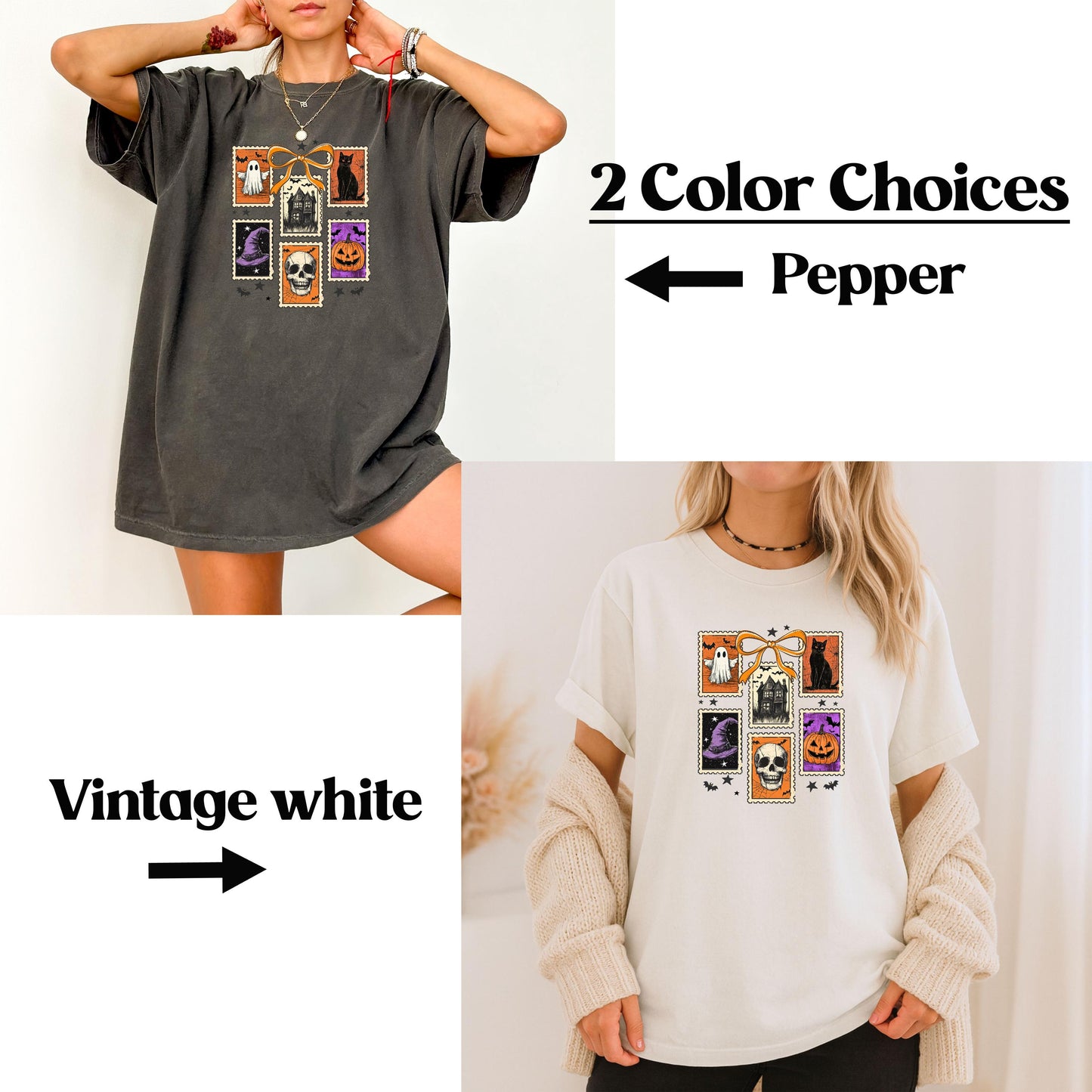 Vintage Halloween Graphic Tee - Retro Spooky Shirt with Ghost, Skull, Pumpkin & Cat Design